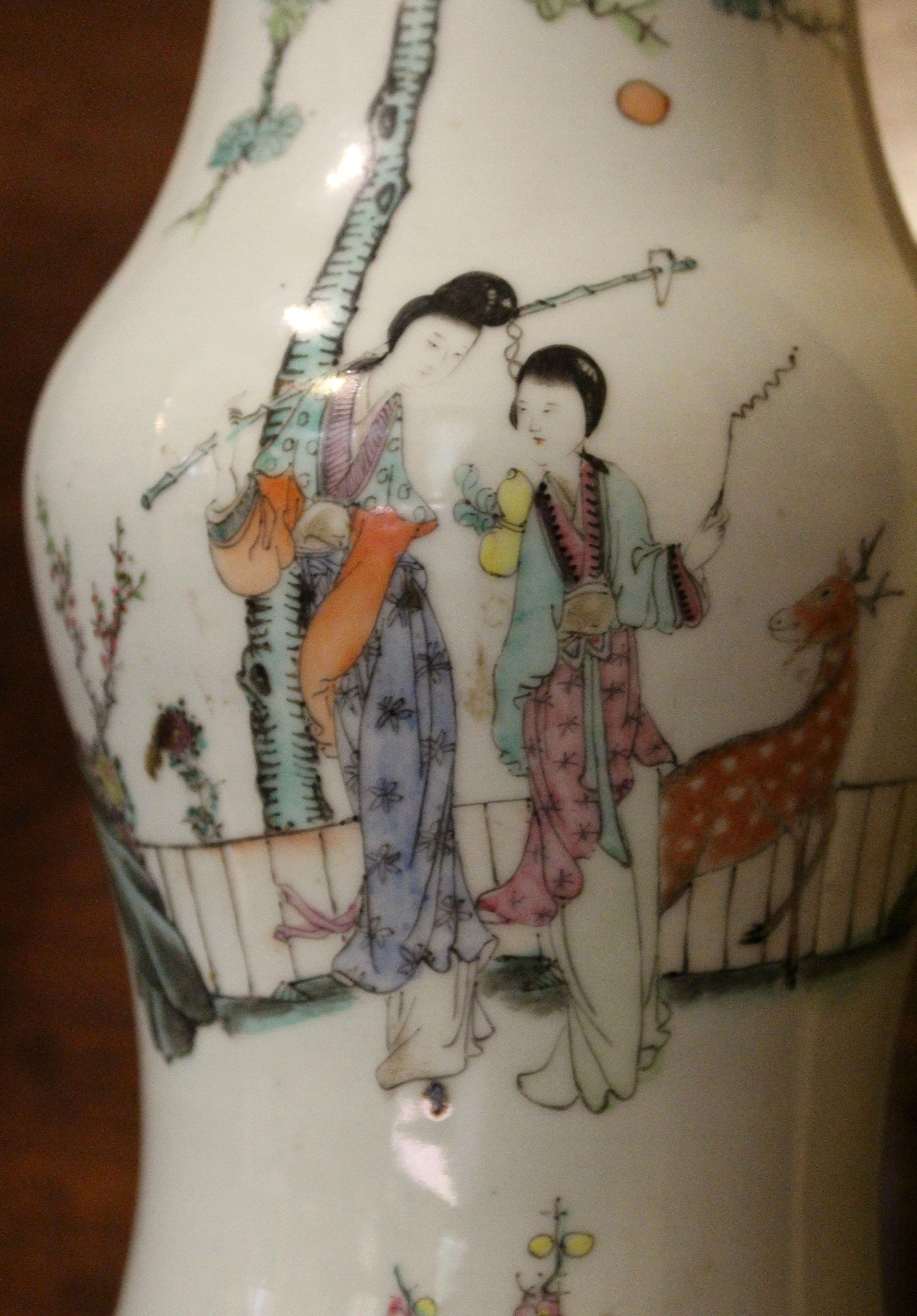 Circa 1880s Chinese Export Baluster Form Vase Lamp In Good Condition In Chapel Hill, NC