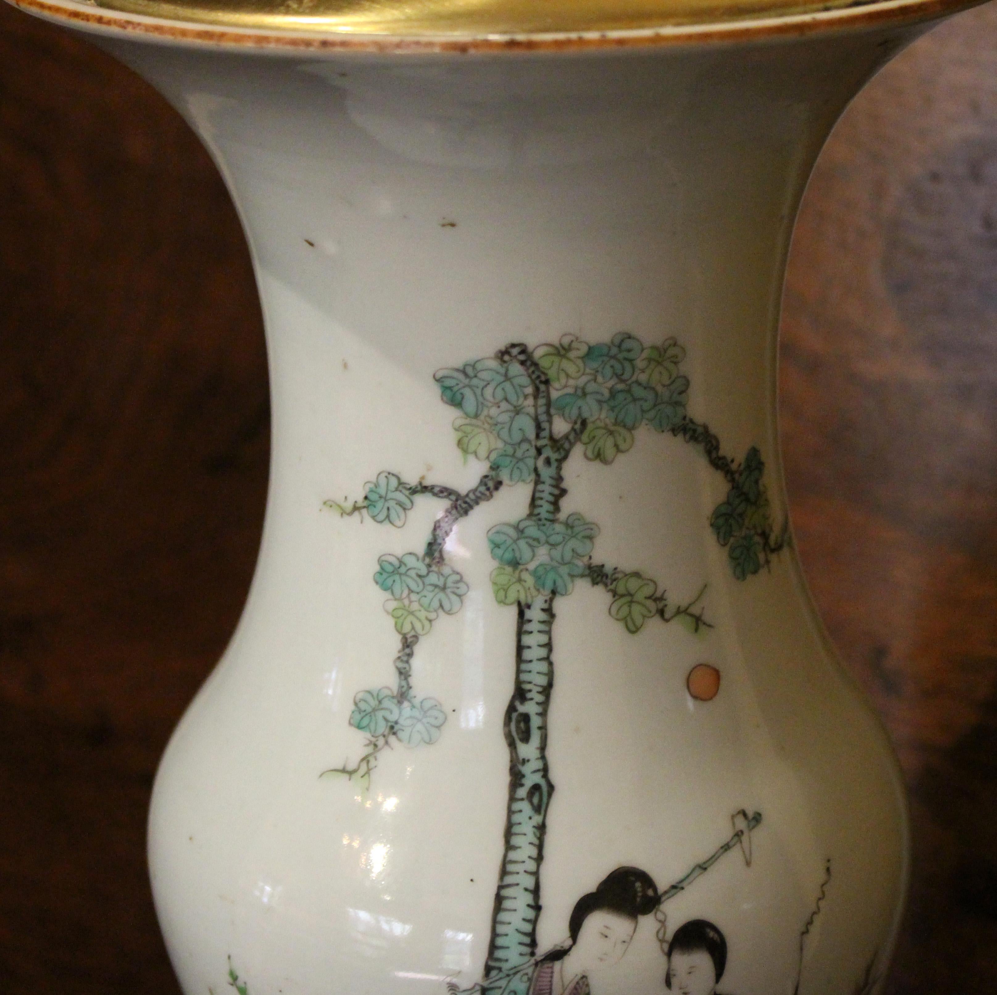 Ceramic Circa 1880s Chinese Export Baluster Form Vase Lamp
