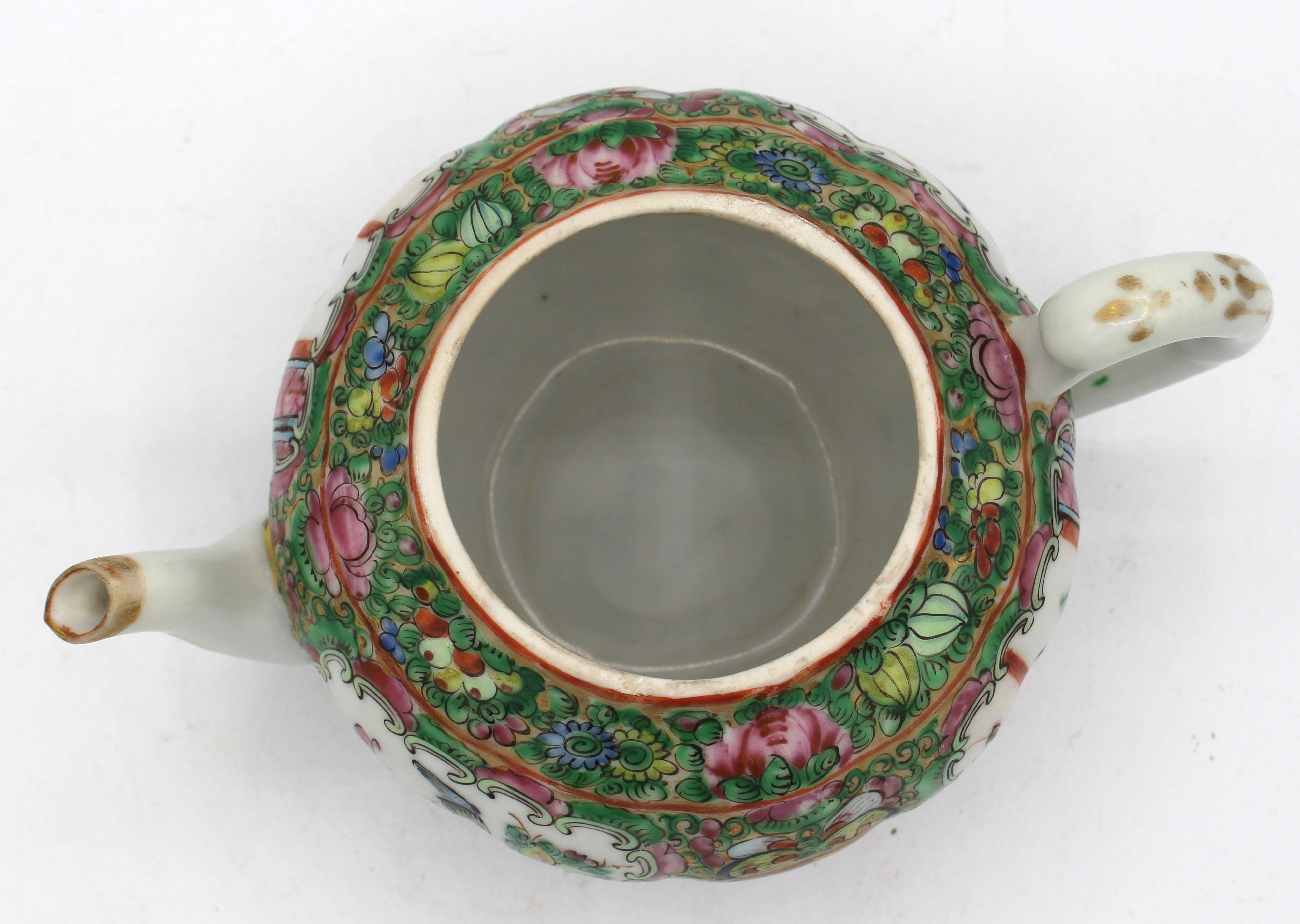 Ceramic Circa 1880s Chinese Export Rose Medallion Tea Pot & Cover