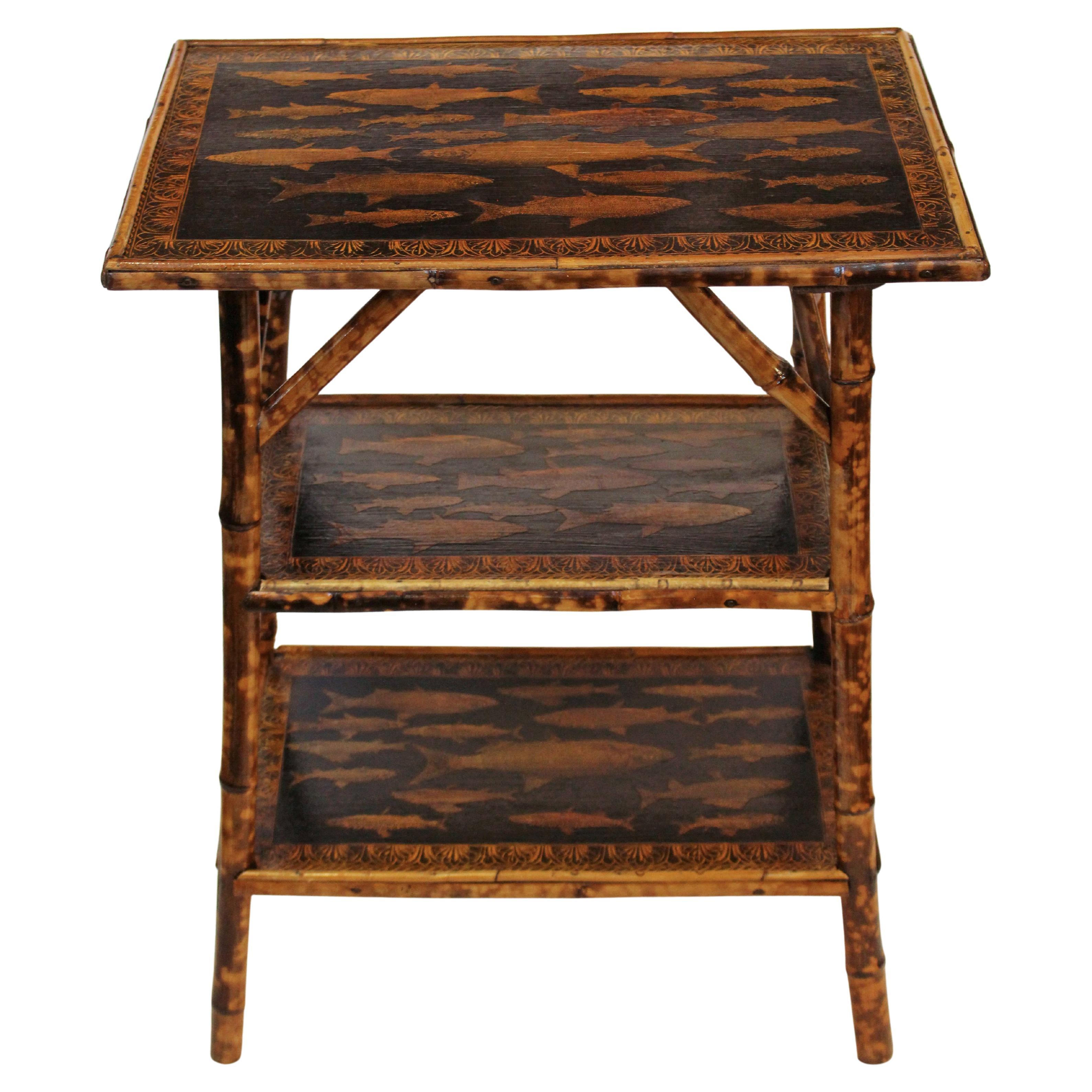 Circa 1880s English Rectangular 3-Tier Bamboo Table For Sale