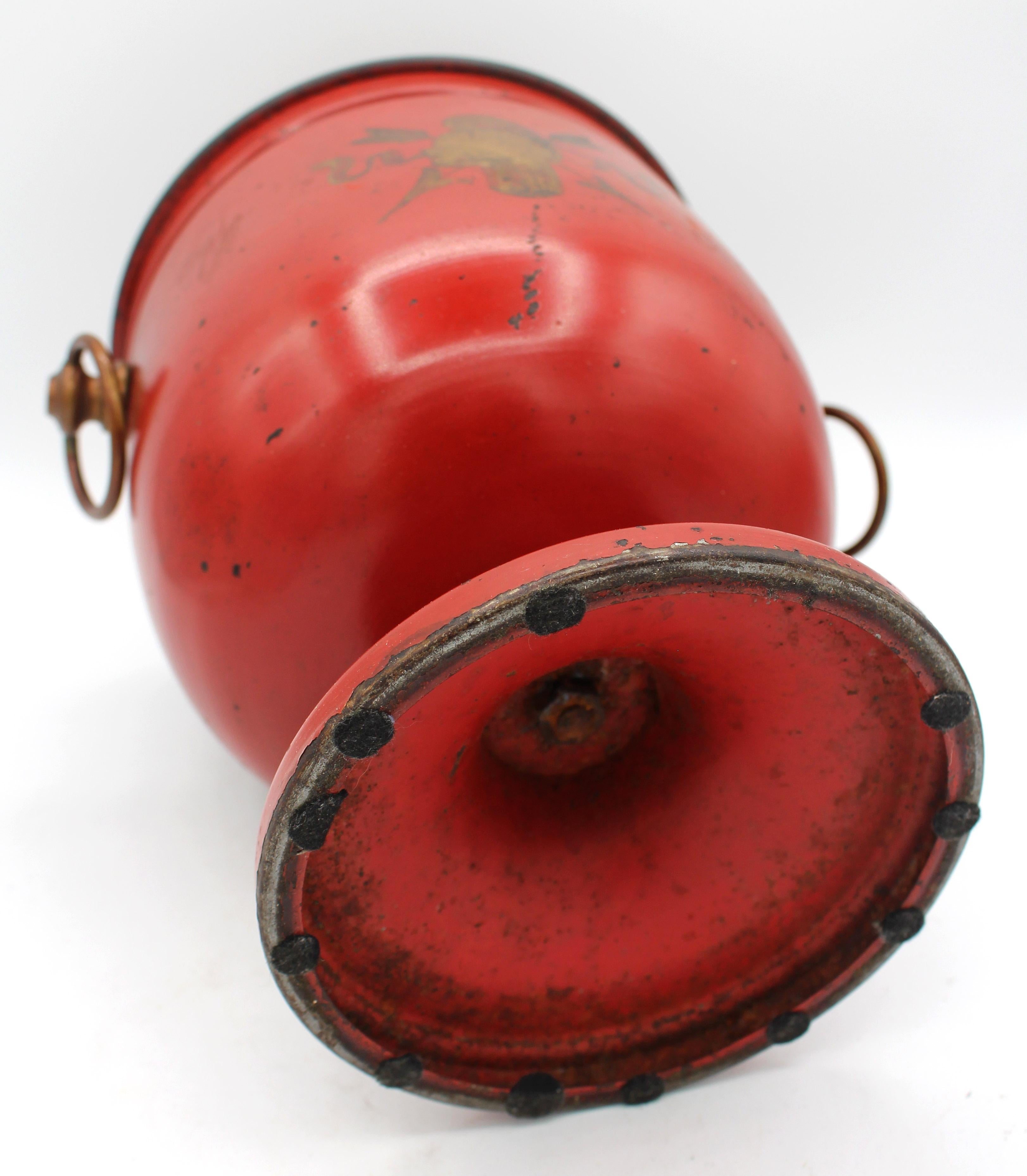 Circa 1880s French Scarlet & Gilt Tole Covered Urn For Sale 1