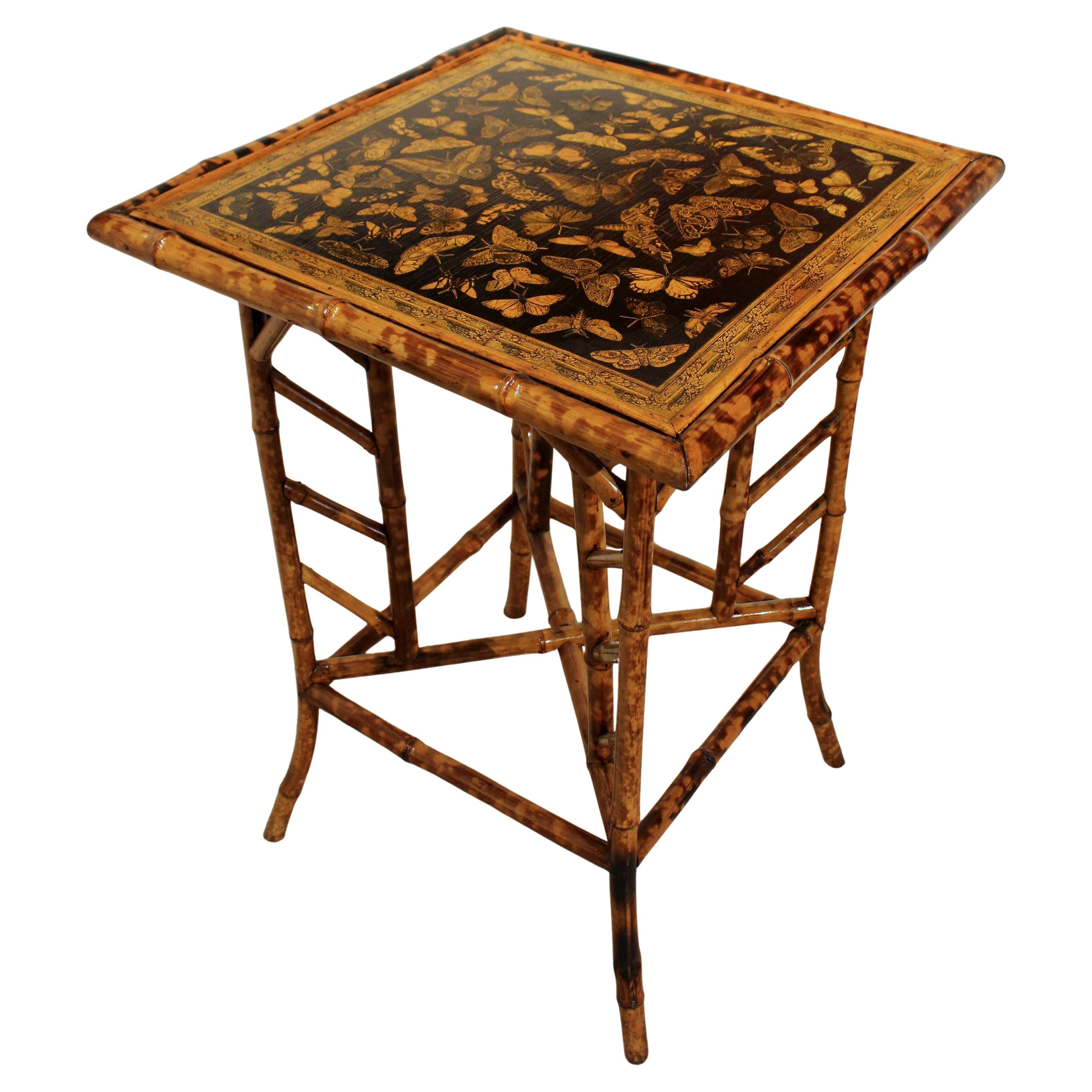 Circa 1880s Large Square English Bamboo Side Table