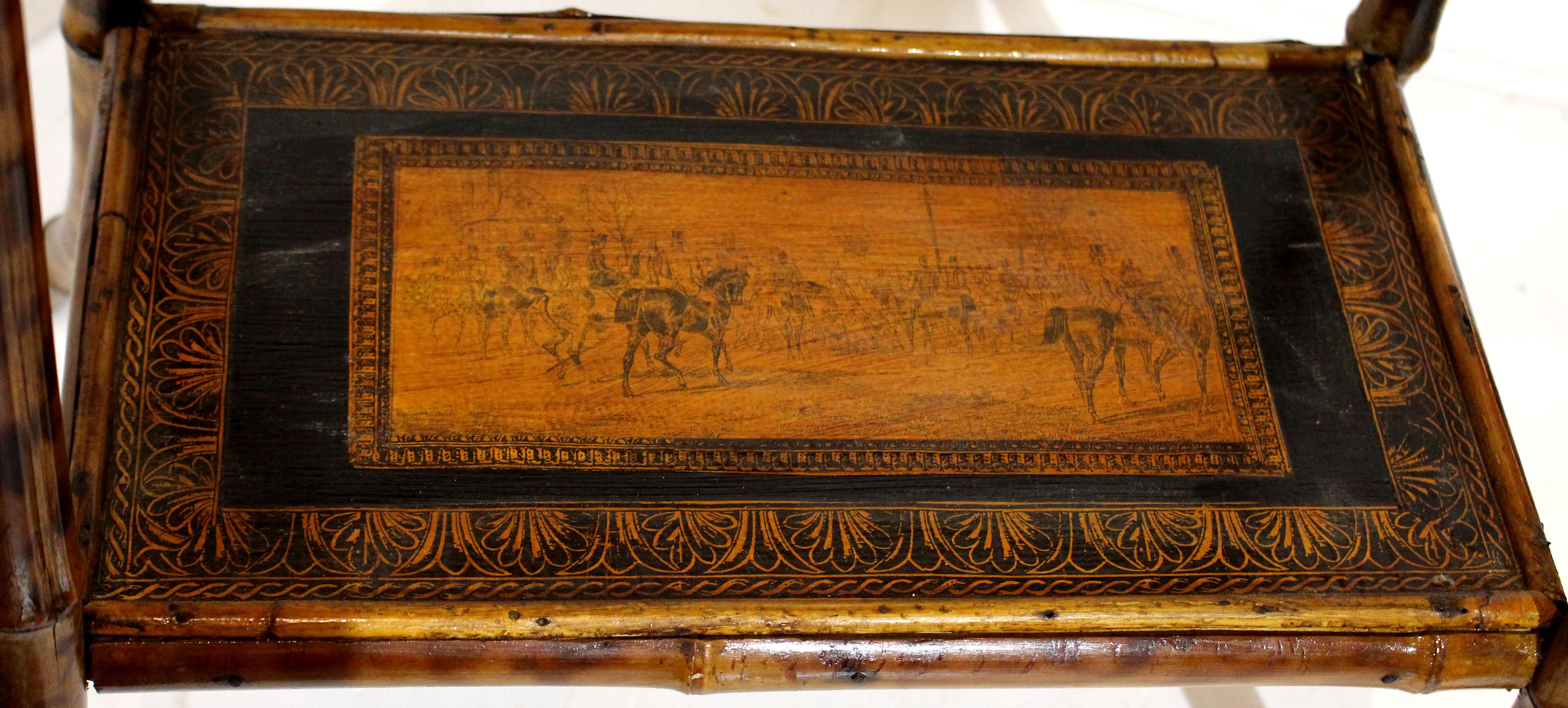Découpage Tavolo rettangolare a due piani in bambù inglese, CIRCA 1880
