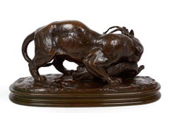 Bronzeskulptur „Tiger, der einen Hirsch attackiert“, nach Antoine-Louis Barye, um 1880