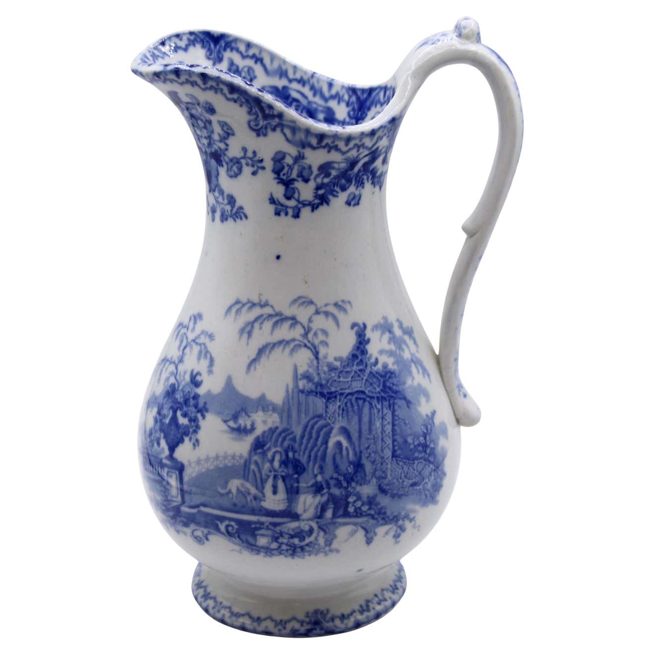 Circa 1880s Transferware Pitcher featuring Romantic Scene For Sale at ...
