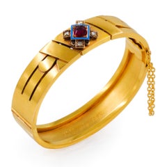 Etruscan Revival 14k Gold Gemset Bangle Bracelet circa 1882
