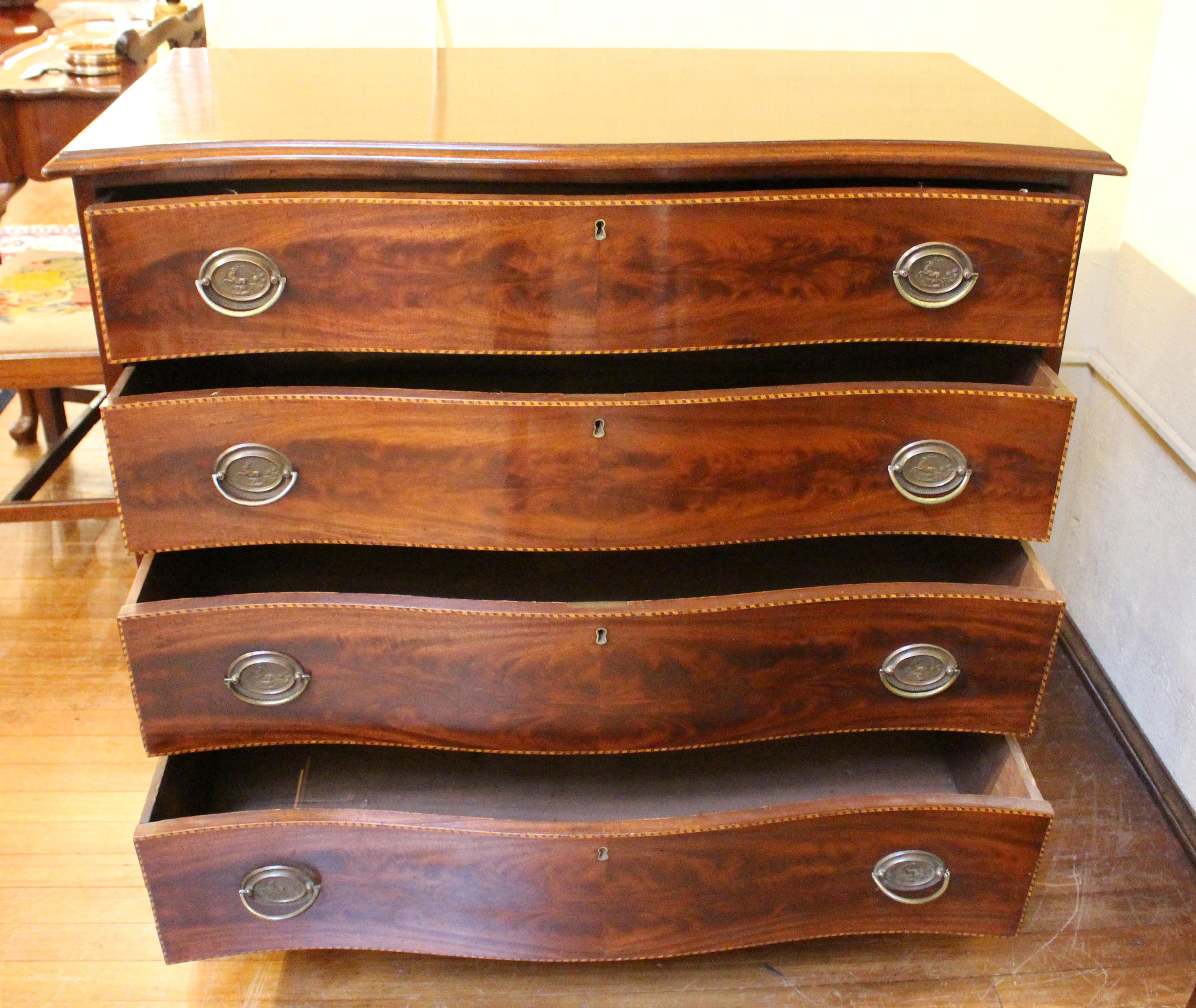 circa 1885-1915 Bench-Made Colonial Revival Serpentine Chest In Good Condition In Chapel Hill, NC