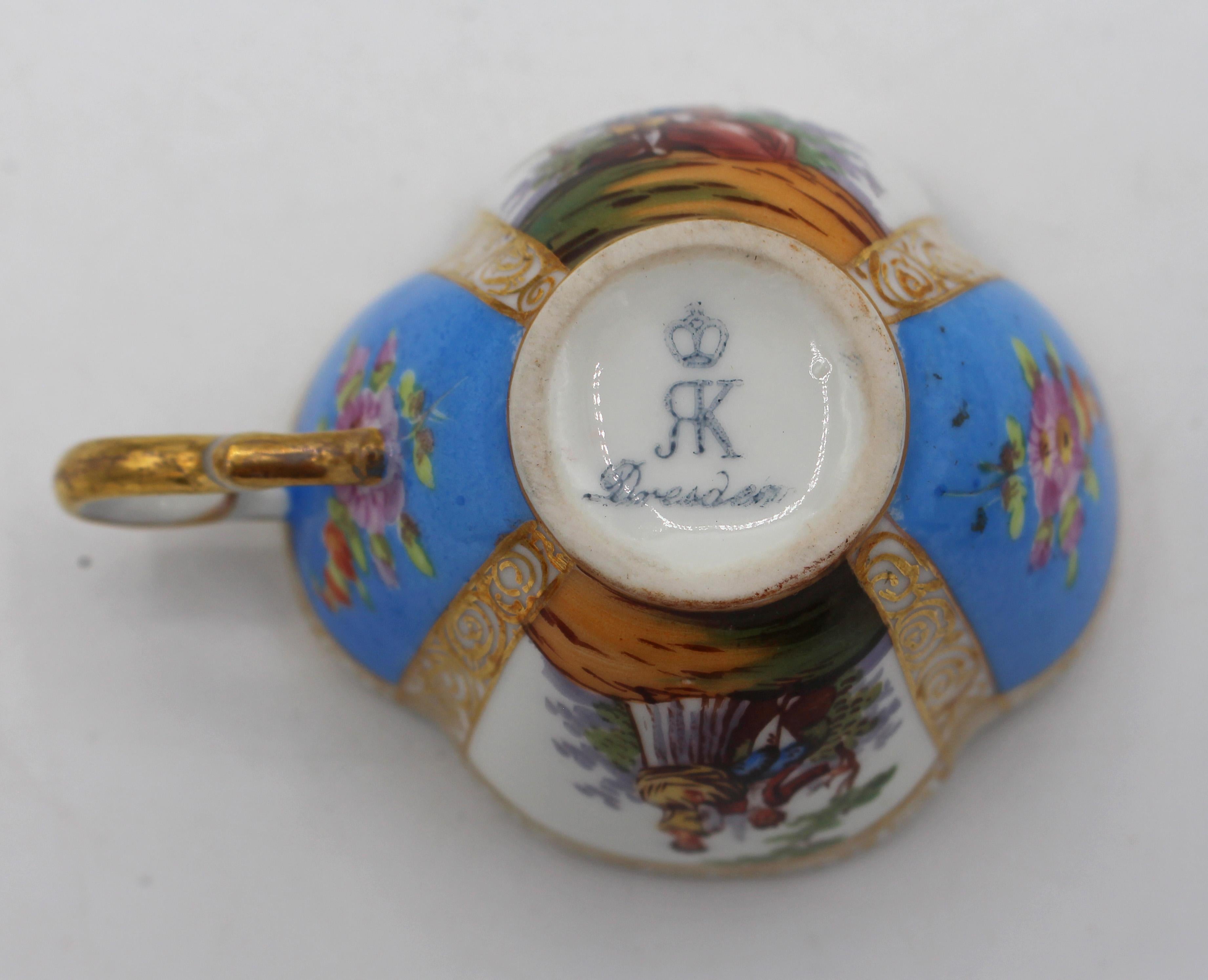 Circa 1888-1916 Richard Klemm, Dresden Quatrefoil Demitasse Cup & Saucer For Sale 2