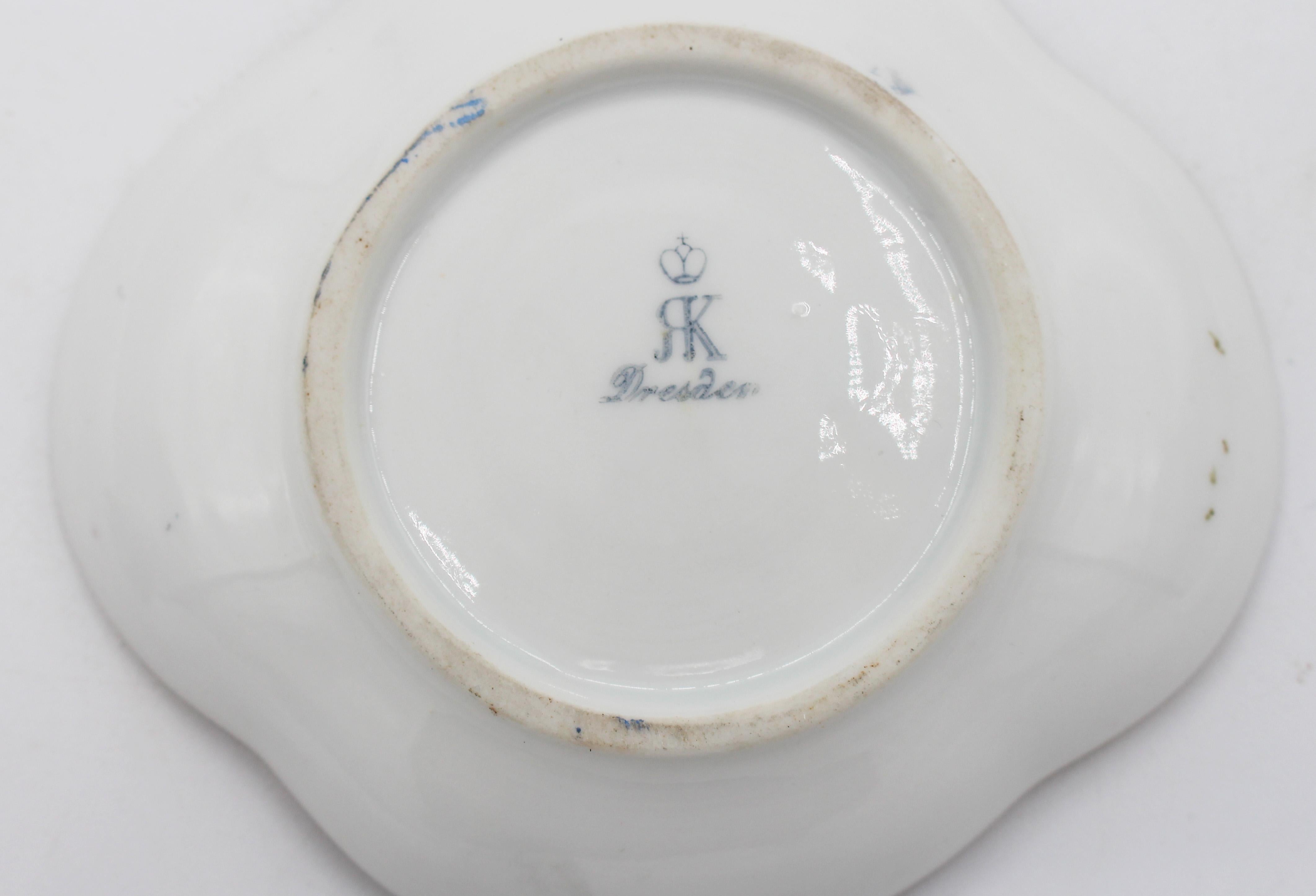 Circa 1888-1916 Richard Klemm, Dresden Quatrefoil Demitasse Cup & Saucer For Sale 3