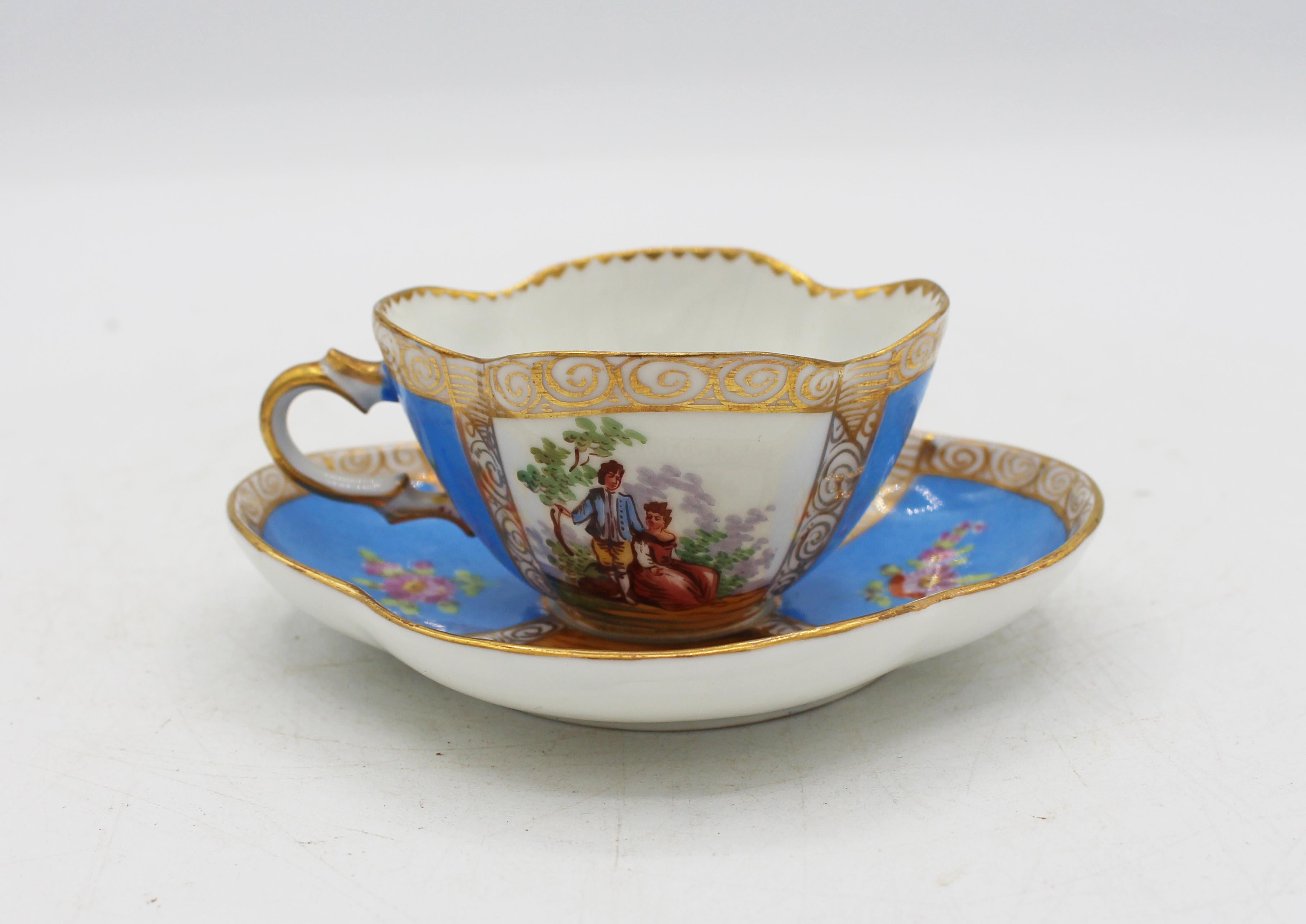 Art Nouveau Circa 1888-1916 Richard Klemm, Dresden Quatrefoil Demitasse Cup & Saucer For Sale