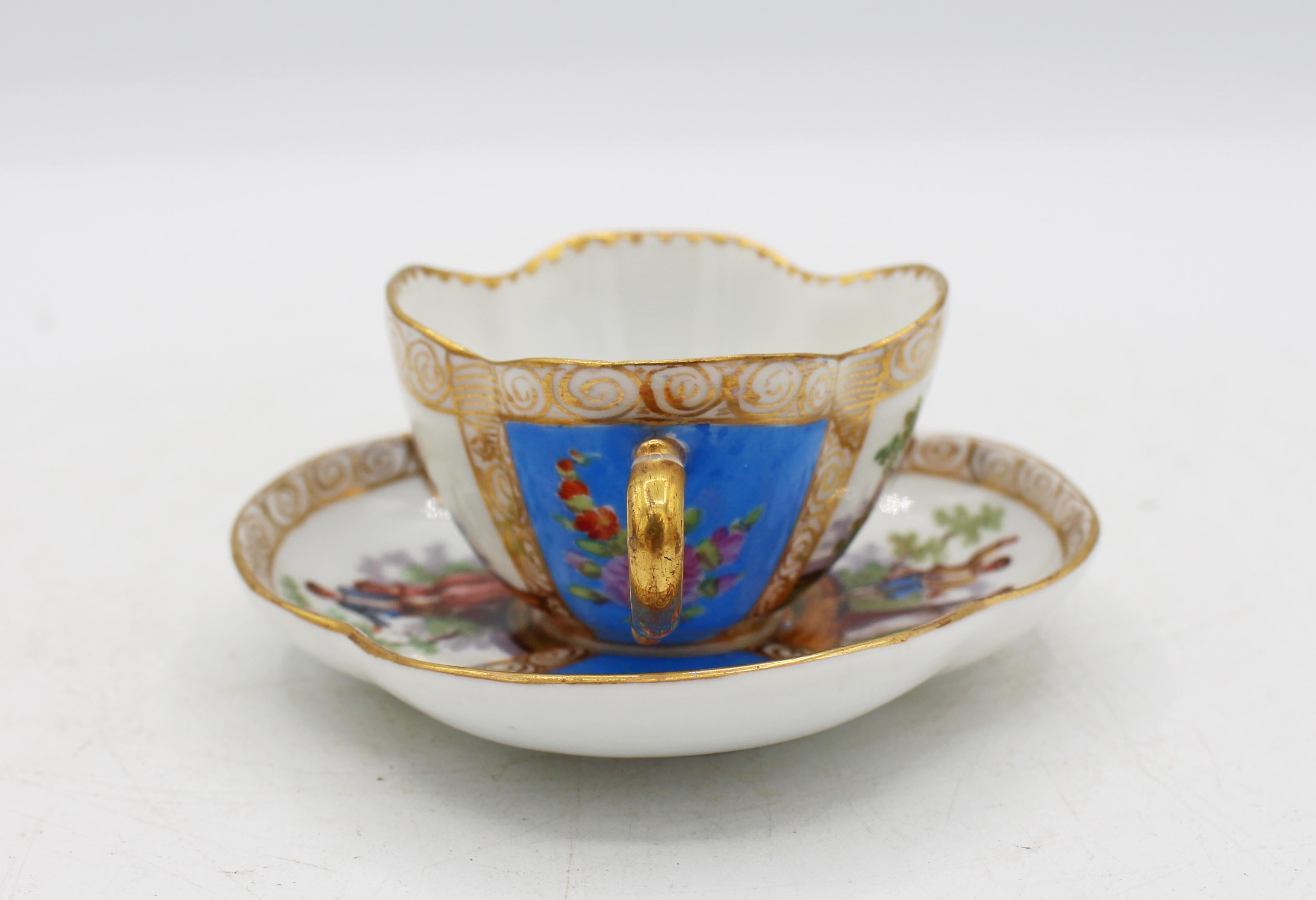 German Circa 1888-1916 Richard Klemm, Dresden Quatrefoil Demitasse Cup & Saucer For Sale