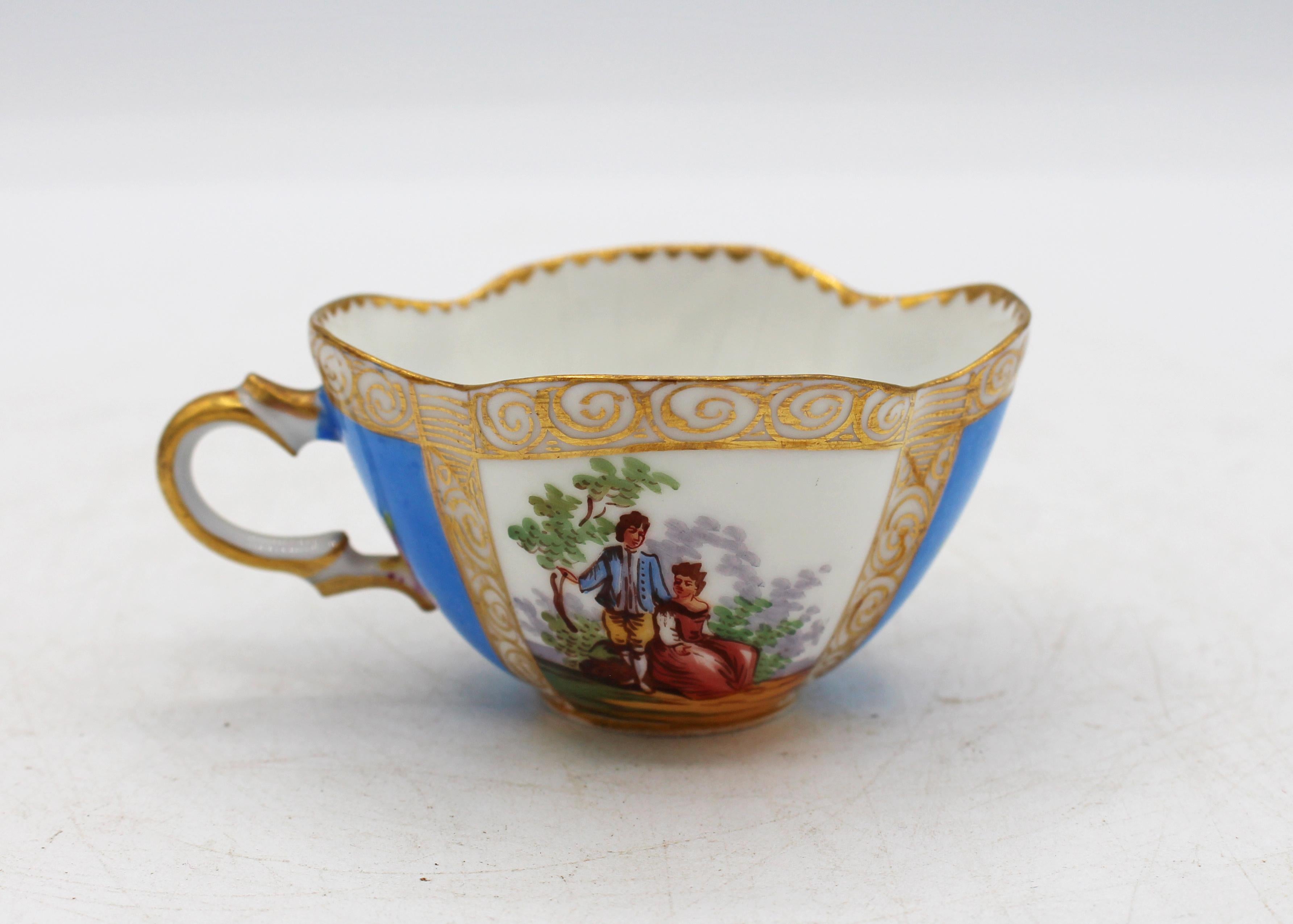 Porcelain Circa 1888-1916 Richard Klemm, Dresden Quatrefoil Demitasse Cup & Saucer For Sale