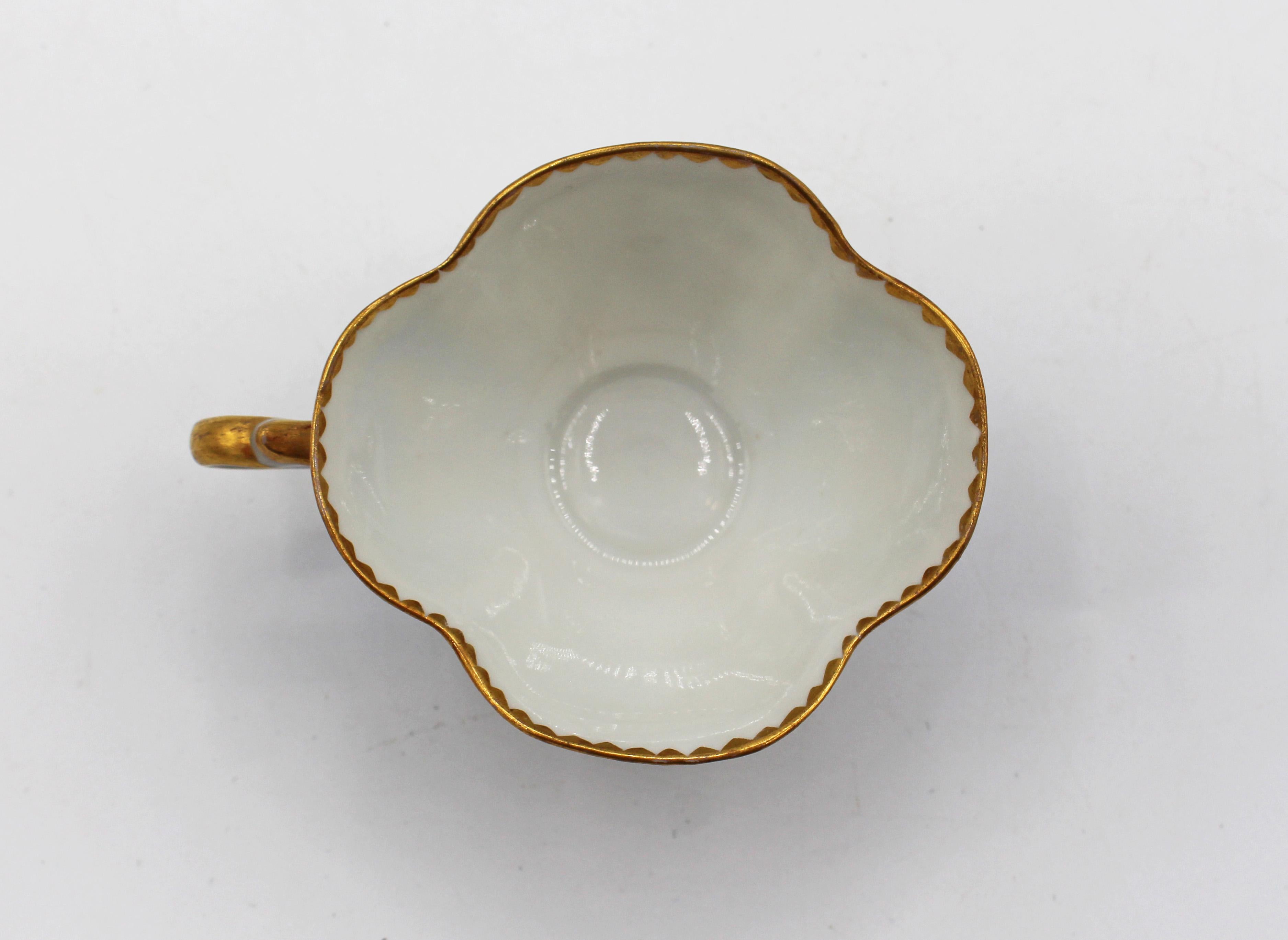 Circa 1888-1916 Richard Klemm, Dresden Quatrefoil Demitasse Cup & Saucer For Sale 1