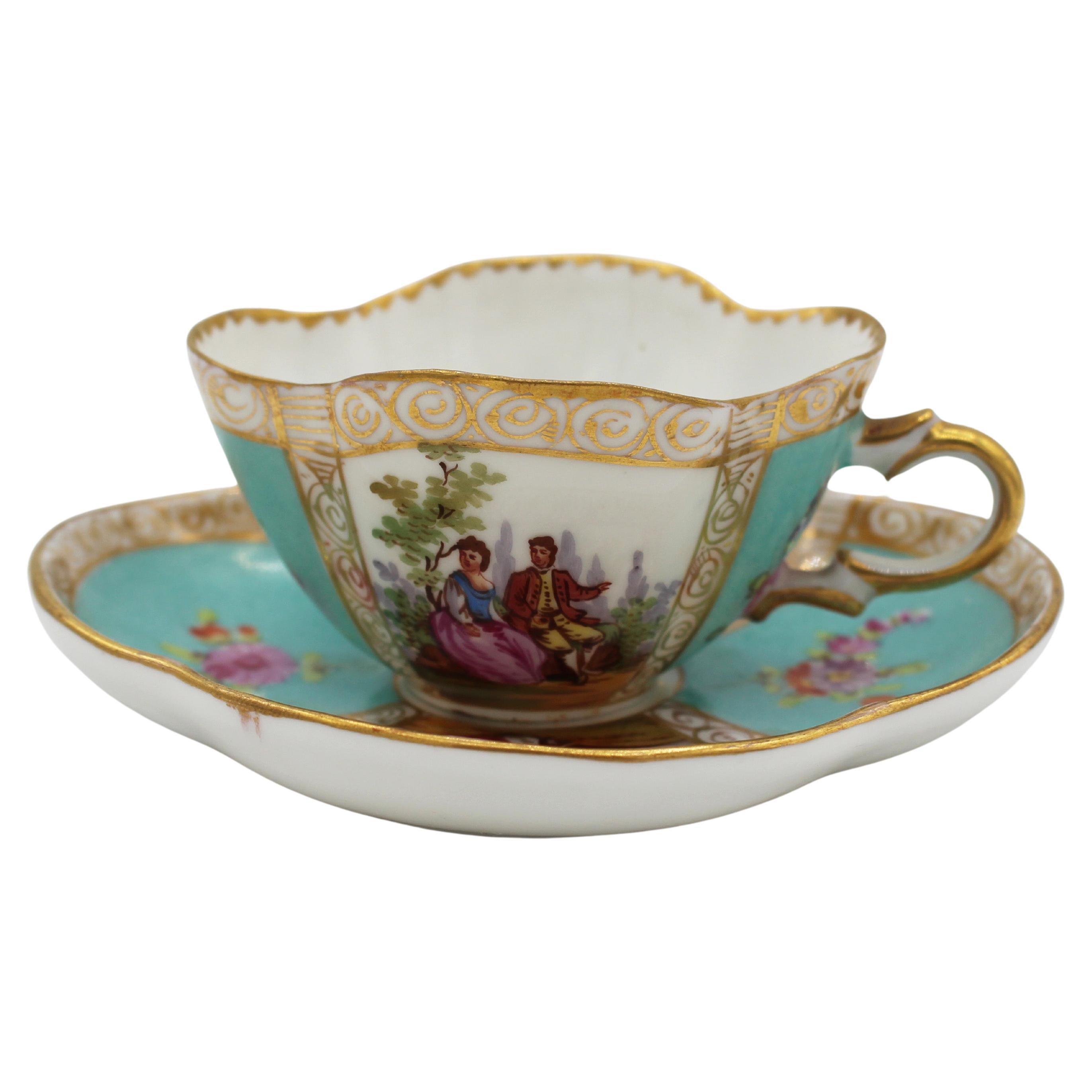 Circa 1888-1916 Richard Klemm, Dresden Quatrefoil Demitasse Cup
Saucer