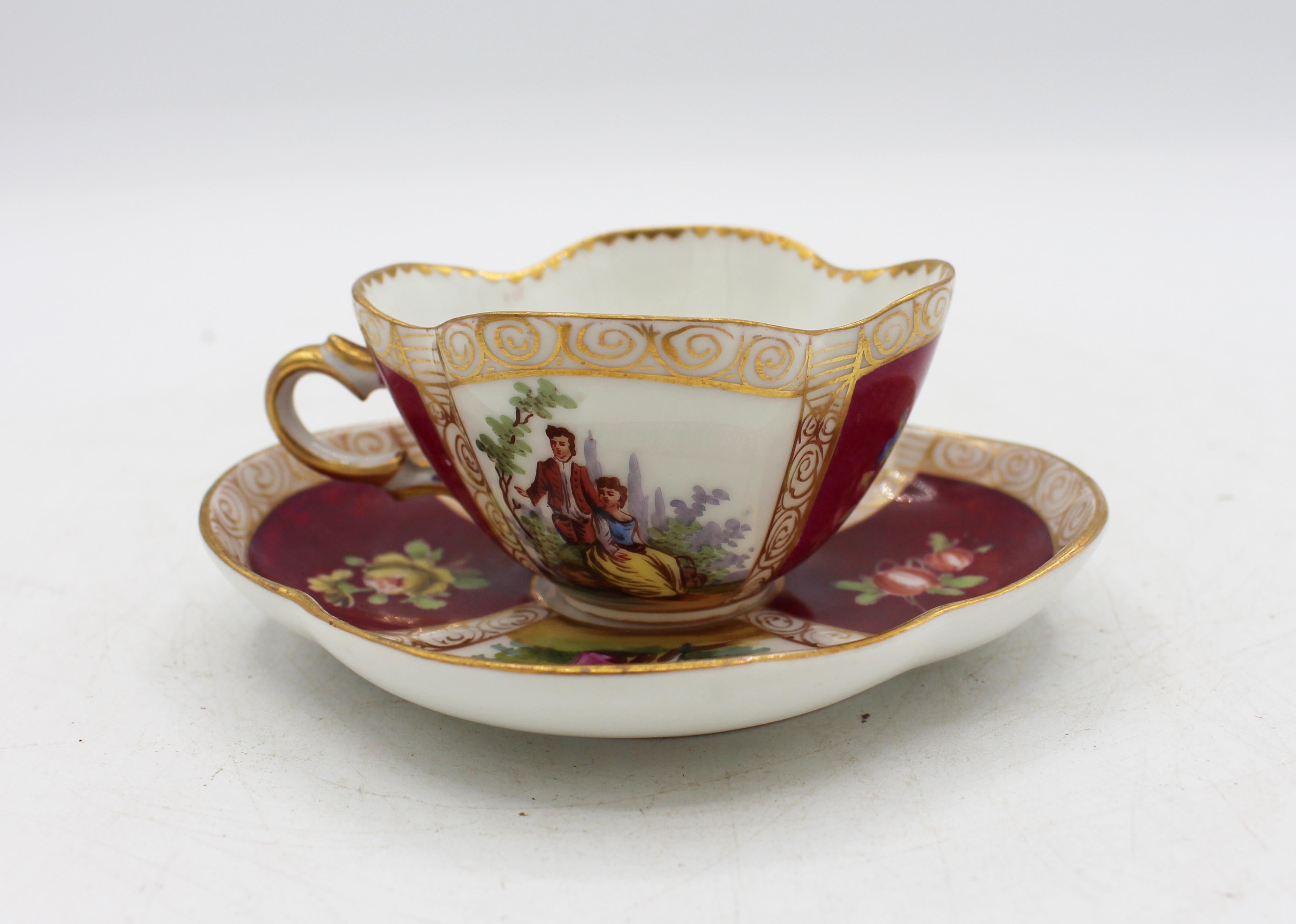 Art nouveau Circa 1888-1916 Richard Klemm, Dresden Quatrefoil Demitasse Cups & Saucers en vente
