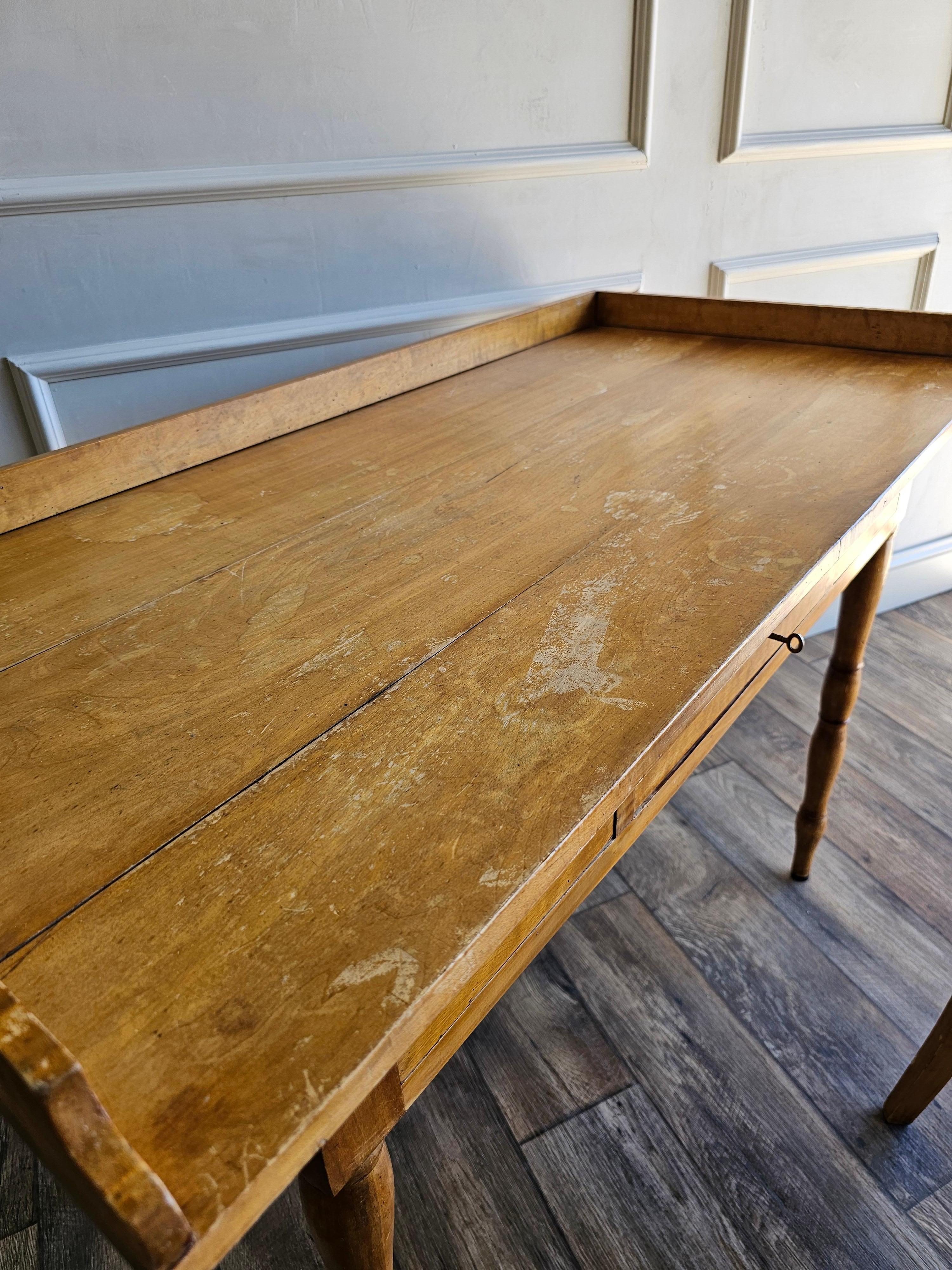 Circa 1888 Antique Swedish Writing Desk in Birch with Matching Ballon Back Chair 2