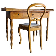 Circa 1888 Antique Swedish Writing Desk in Birch with Matching Ballon Back Chair