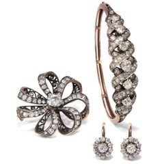 Leitão & Irmão 13 Carat Diamond Set of Earrings, Brooch and Bracelet, circa 1888