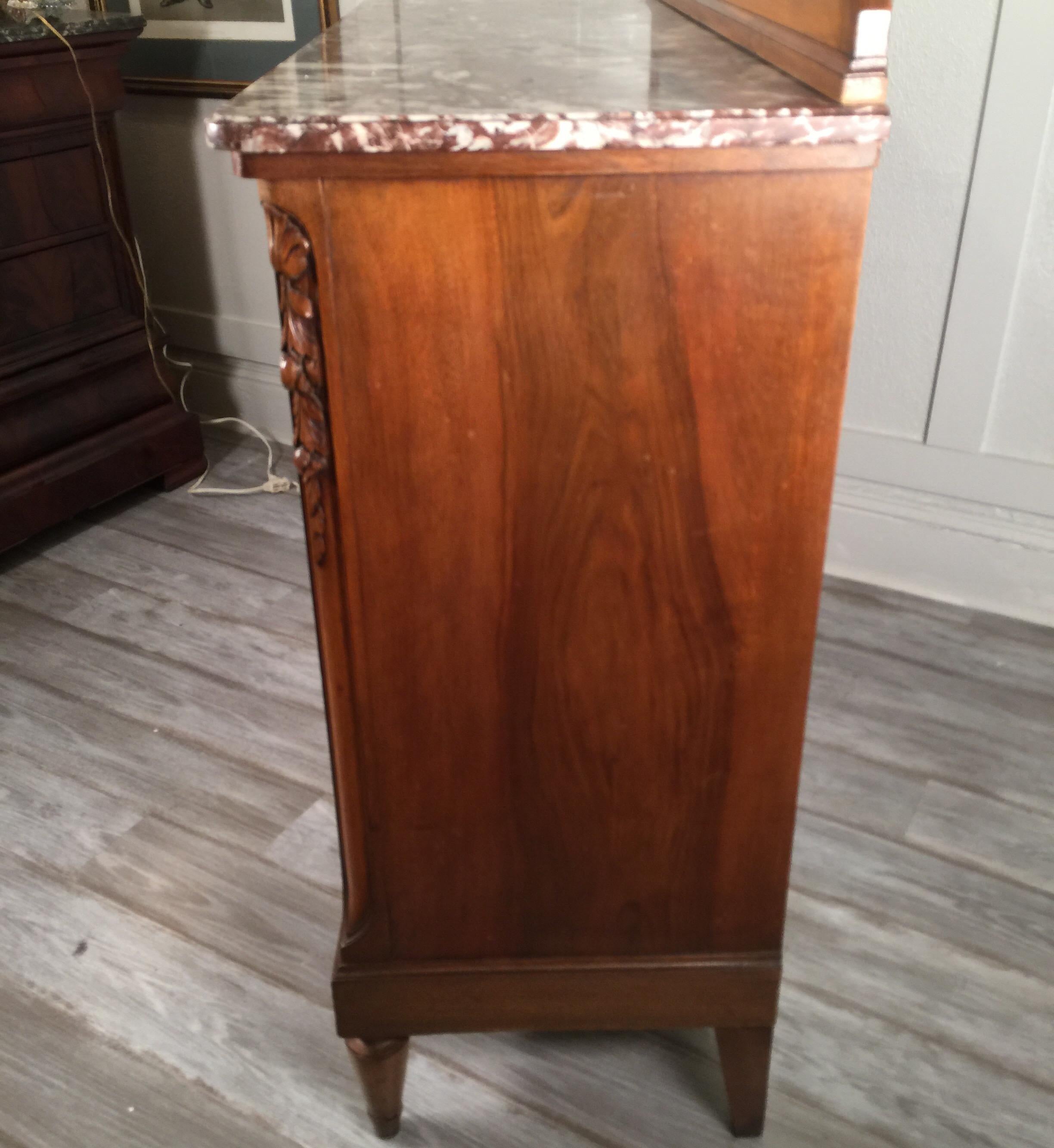 French Carved Walnut Two-Door Marble-Top Server with Mirrored Back 10