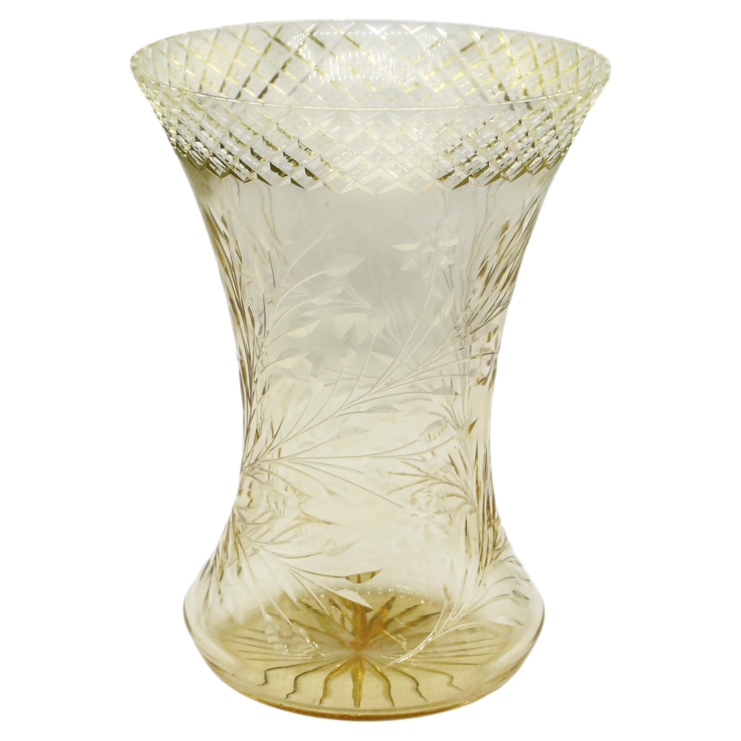 Circa 1890-1910 Likely American Hand Cut Vaseline Glass Vase