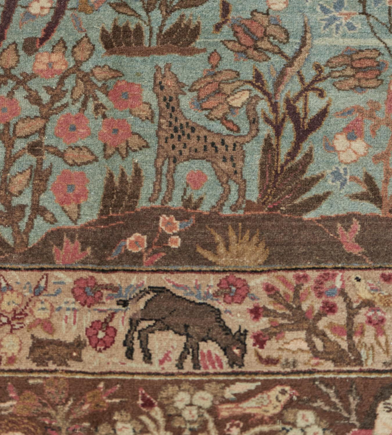 Circa 1890 Antique Tabriz Hunting Scene Rug In Good Condition For Sale In West Hollywood, CA