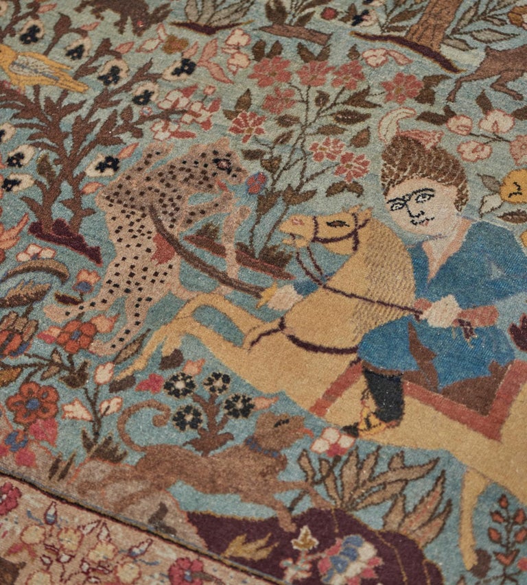 Circa 1890 Antique Tabriz Hunting Scene Rug For Sale at 1stDibs