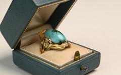 Antique Turquoise Gold Ring. Oval Cut Turquoise Diamond Ring 18k Yellow Gold