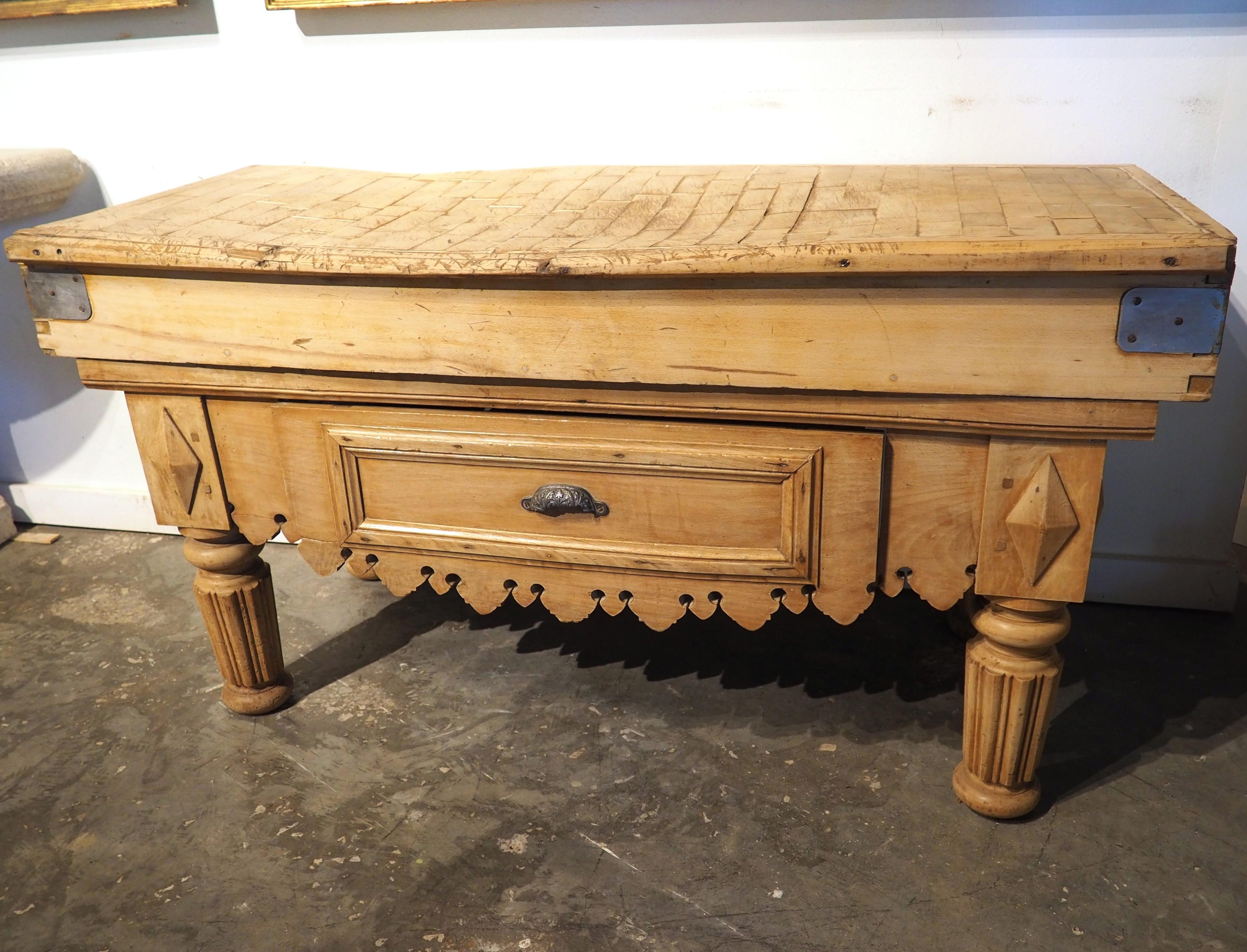 Hand-Carved Circa 1890 Billot de Boucher Butcher Block Table from France For Sale