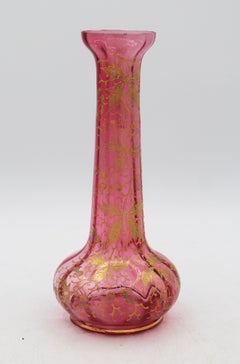 Circa 1890 Bohemian Moser Gilt Decorated Cranberry Vase