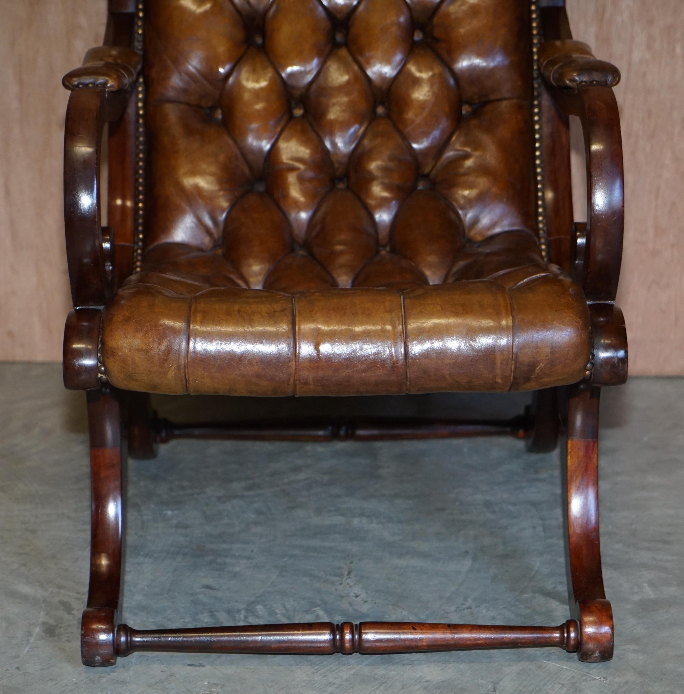 Chesterfield Brown Leather Library Armchair & Matching Foostool, circa 1890 4