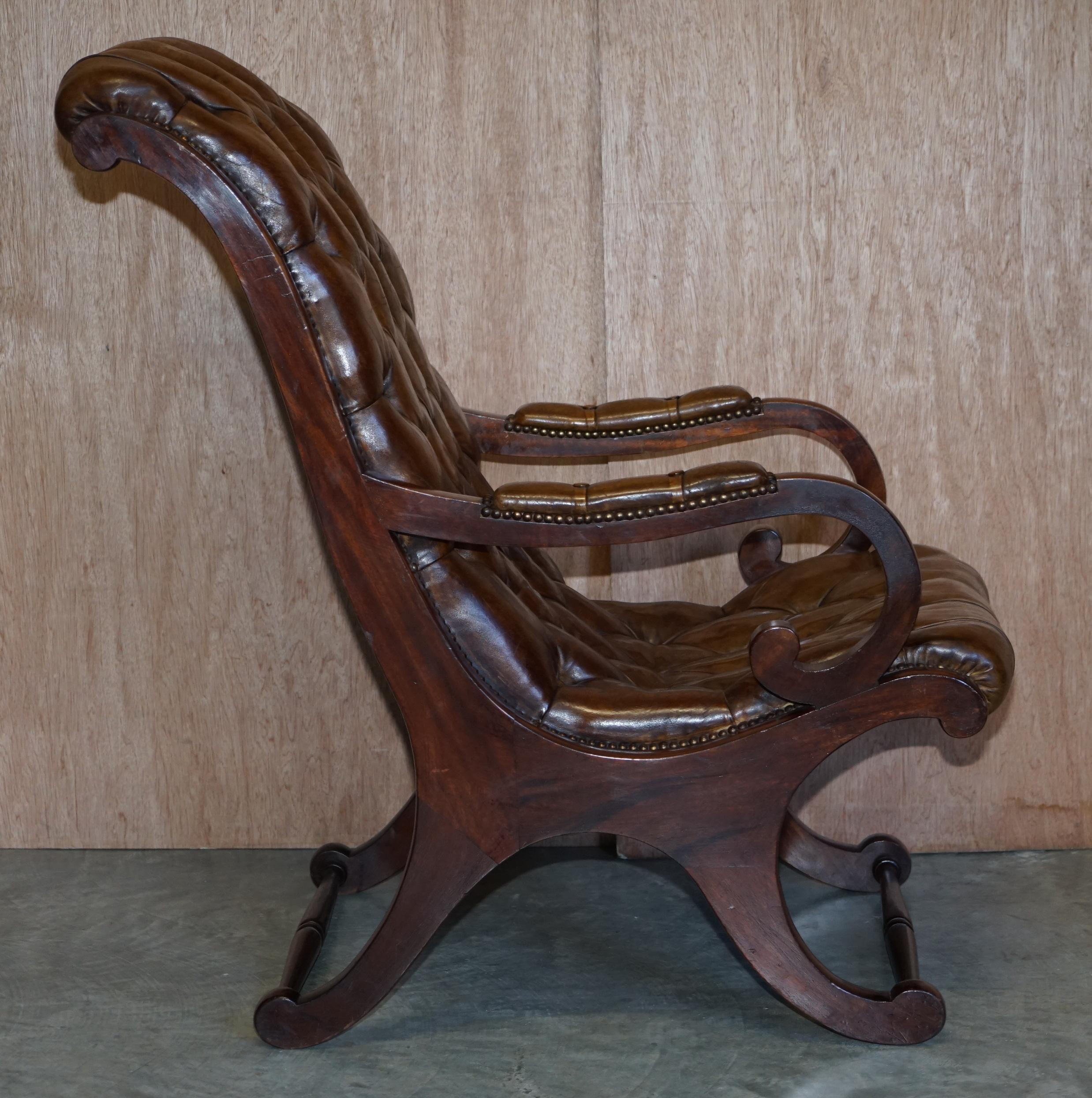 Chesterfield Brown Leather Library Armchair & Matching Foostool, circa 1890 5