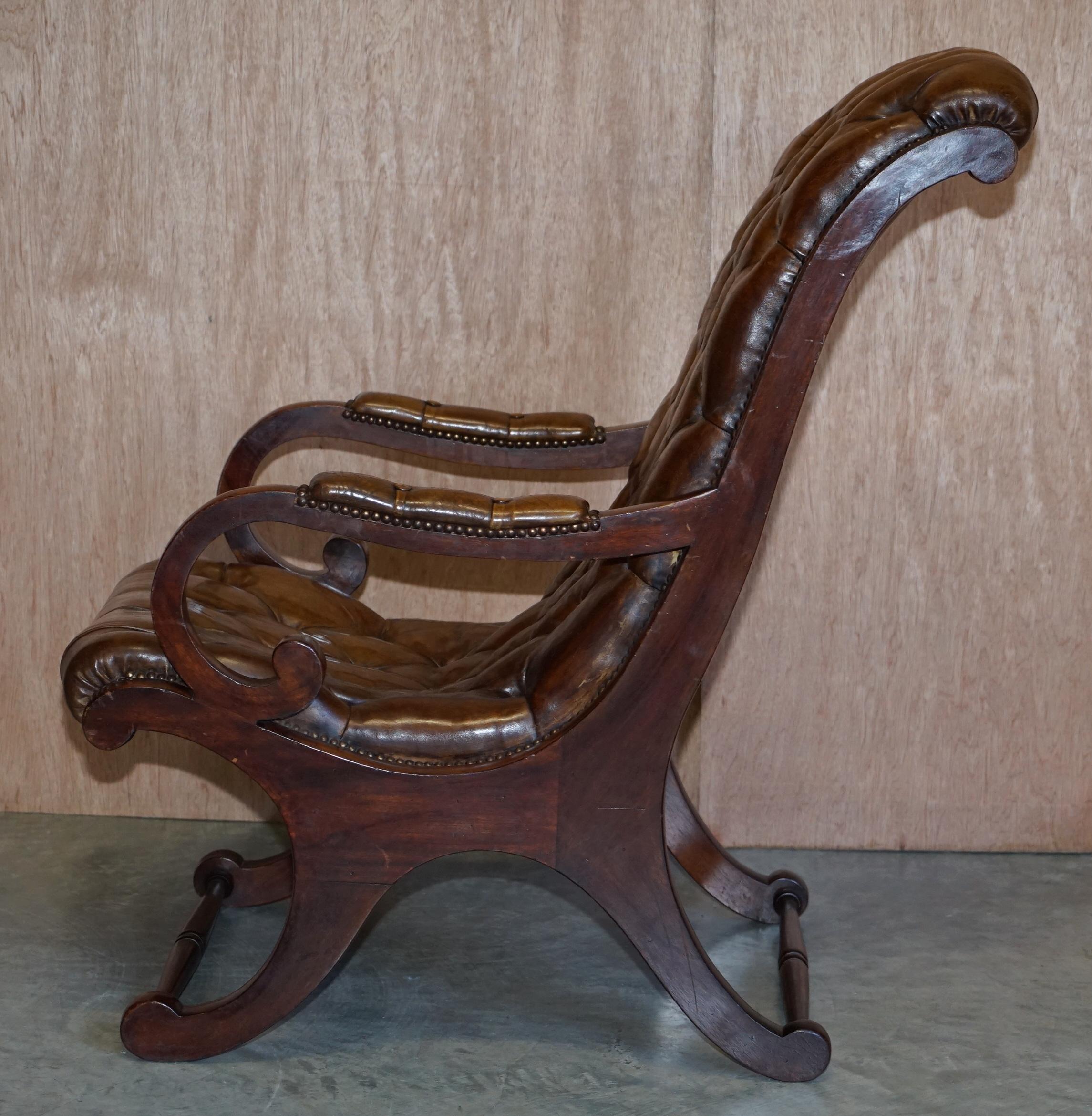 Chesterfield Brown Leather Library Armchair & Matching Foostool, circa 1890 9