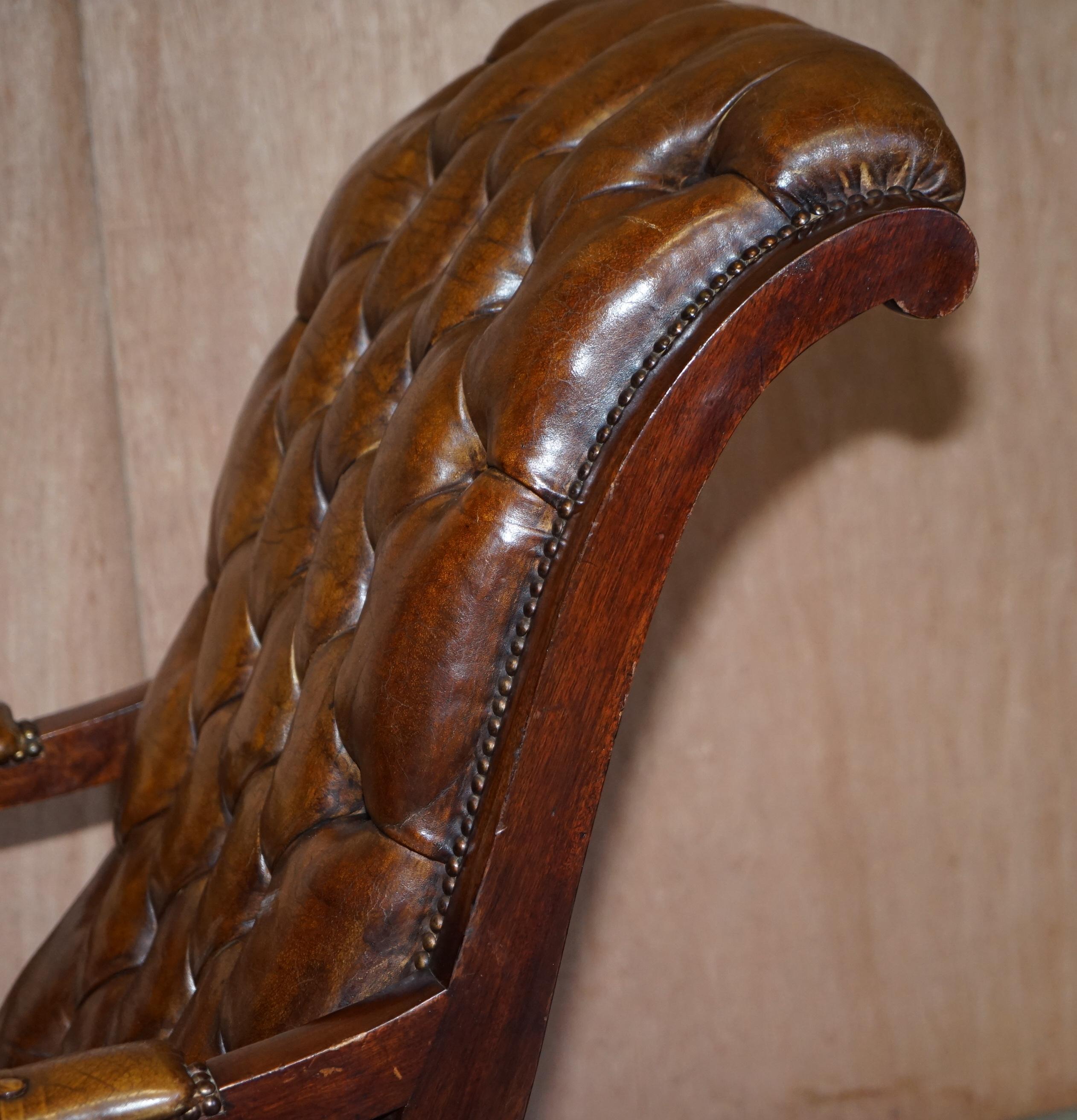 Chesterfield Brown Leather Library Armchair & Matching Foostool, circa 1890 10