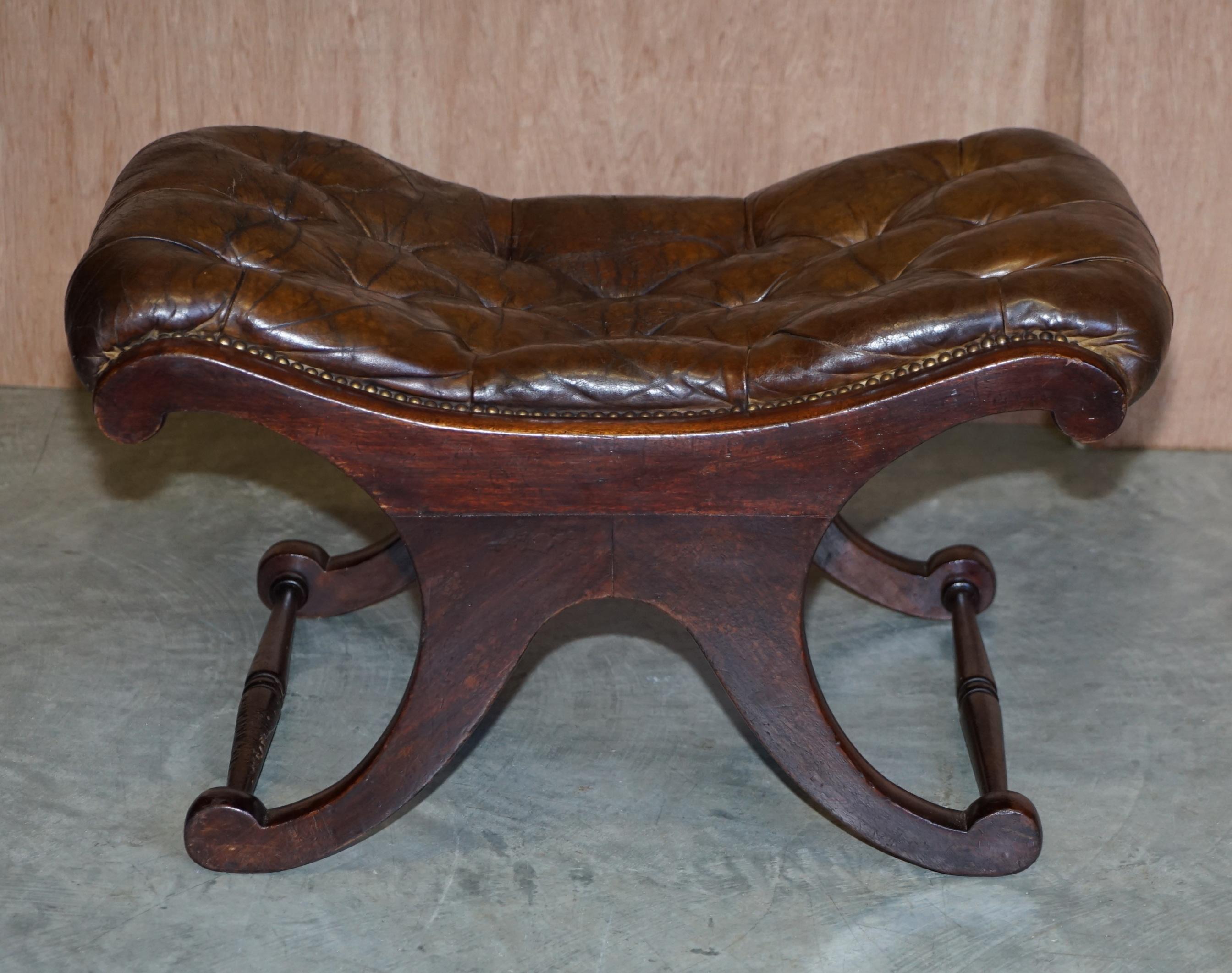 Chesterfield Brown Leather Library Armchair & Matching Foostool, circa 1890 12