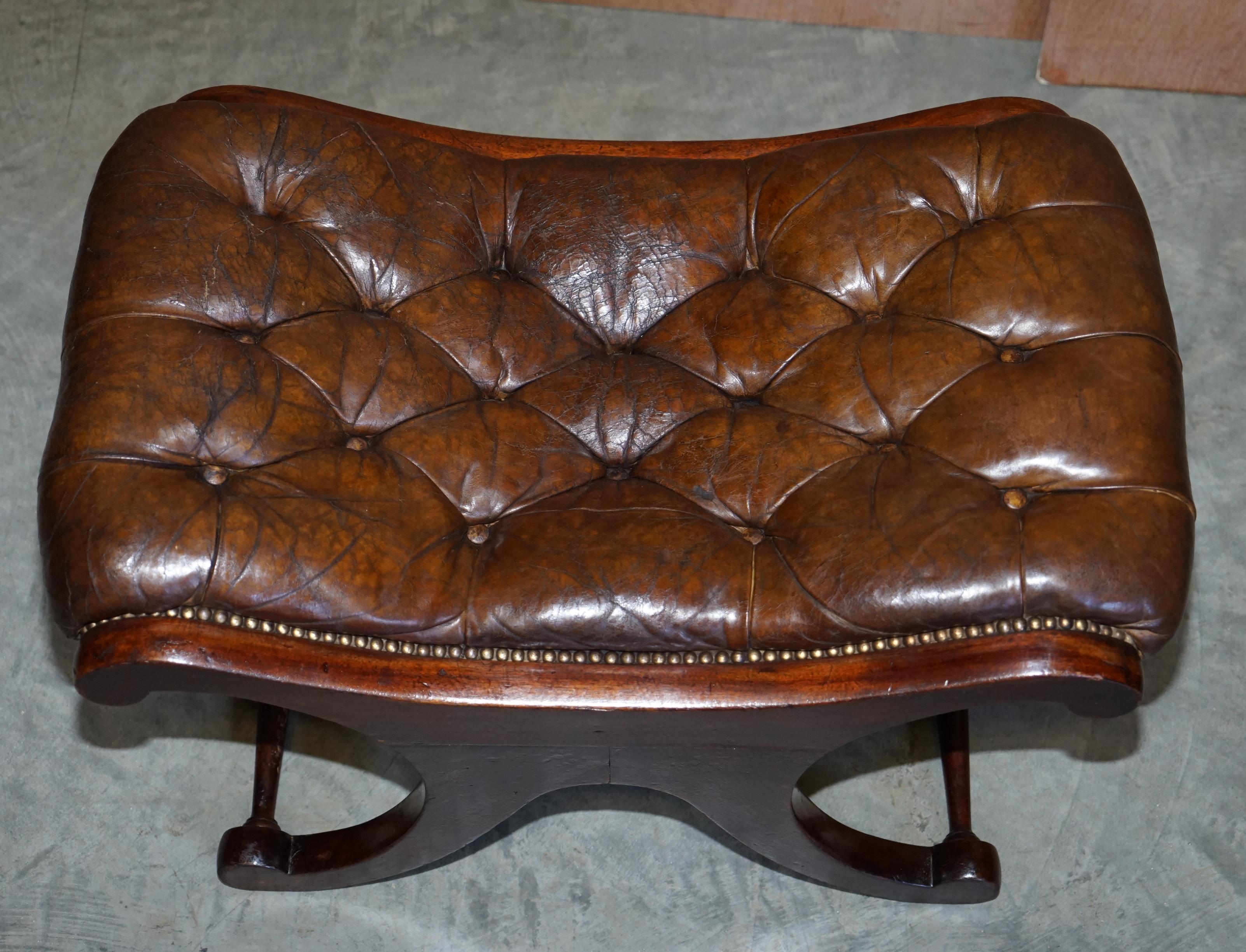 Chesterfield Brown Leather Library Armchair & Matching Foostool, circa 1890 13