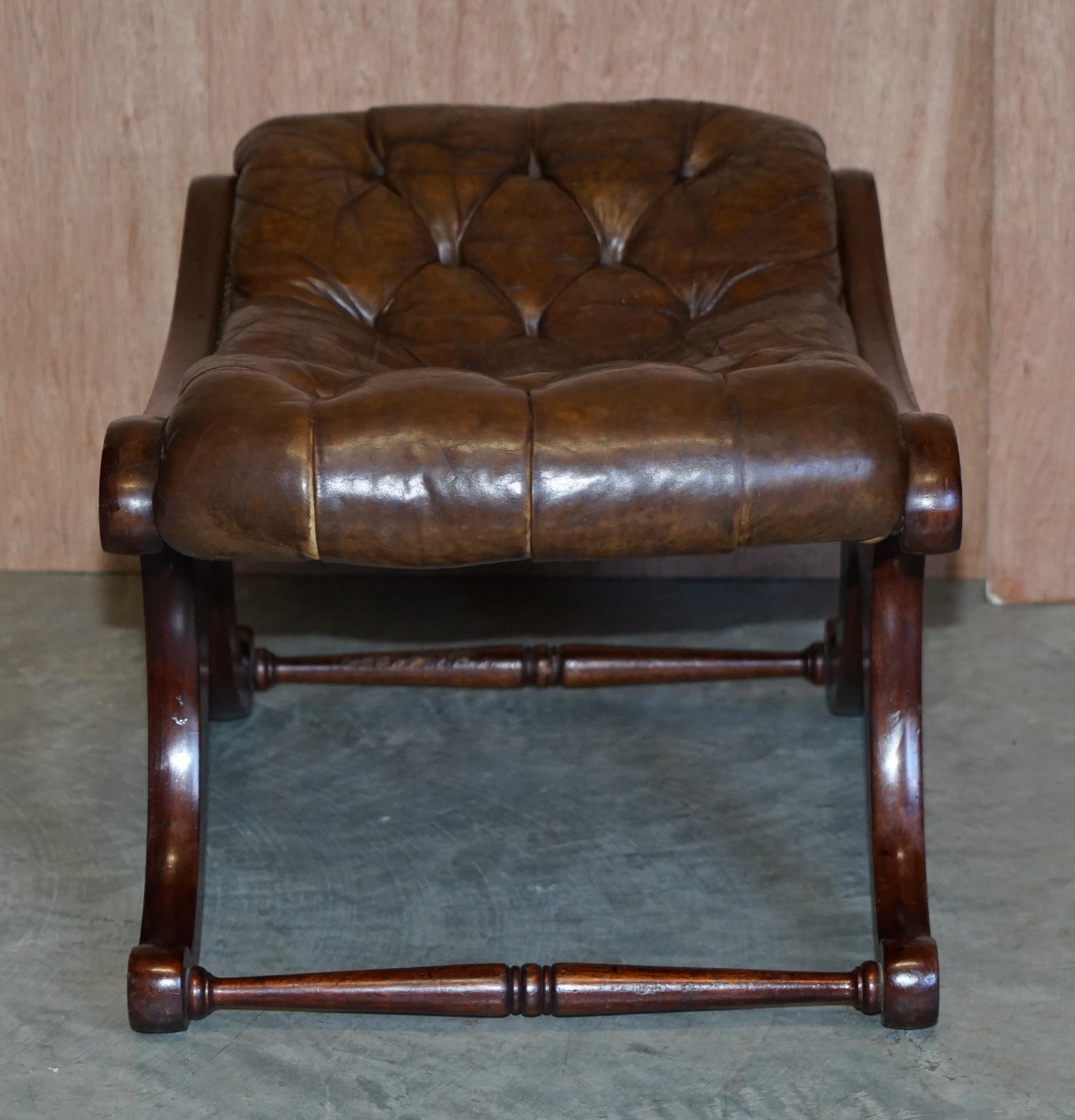 Chesterfield Brown Leather Library Armchair & Matching Foostool, circa 1890 14