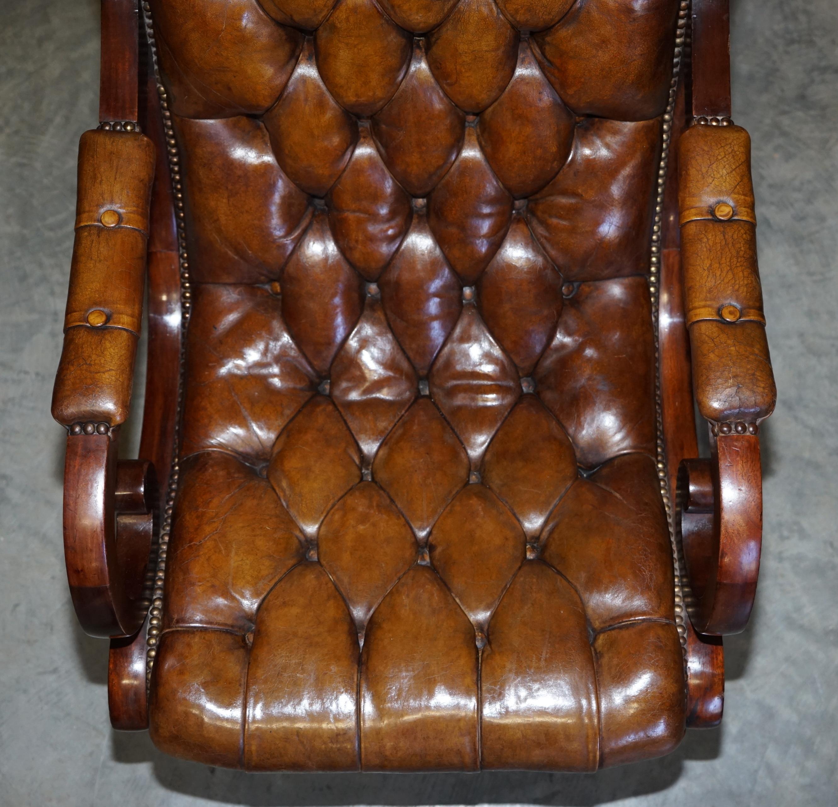 Hand-Crafted Chesterfield Brown Leather Library Armchair & Matching Foostool, circa 1890