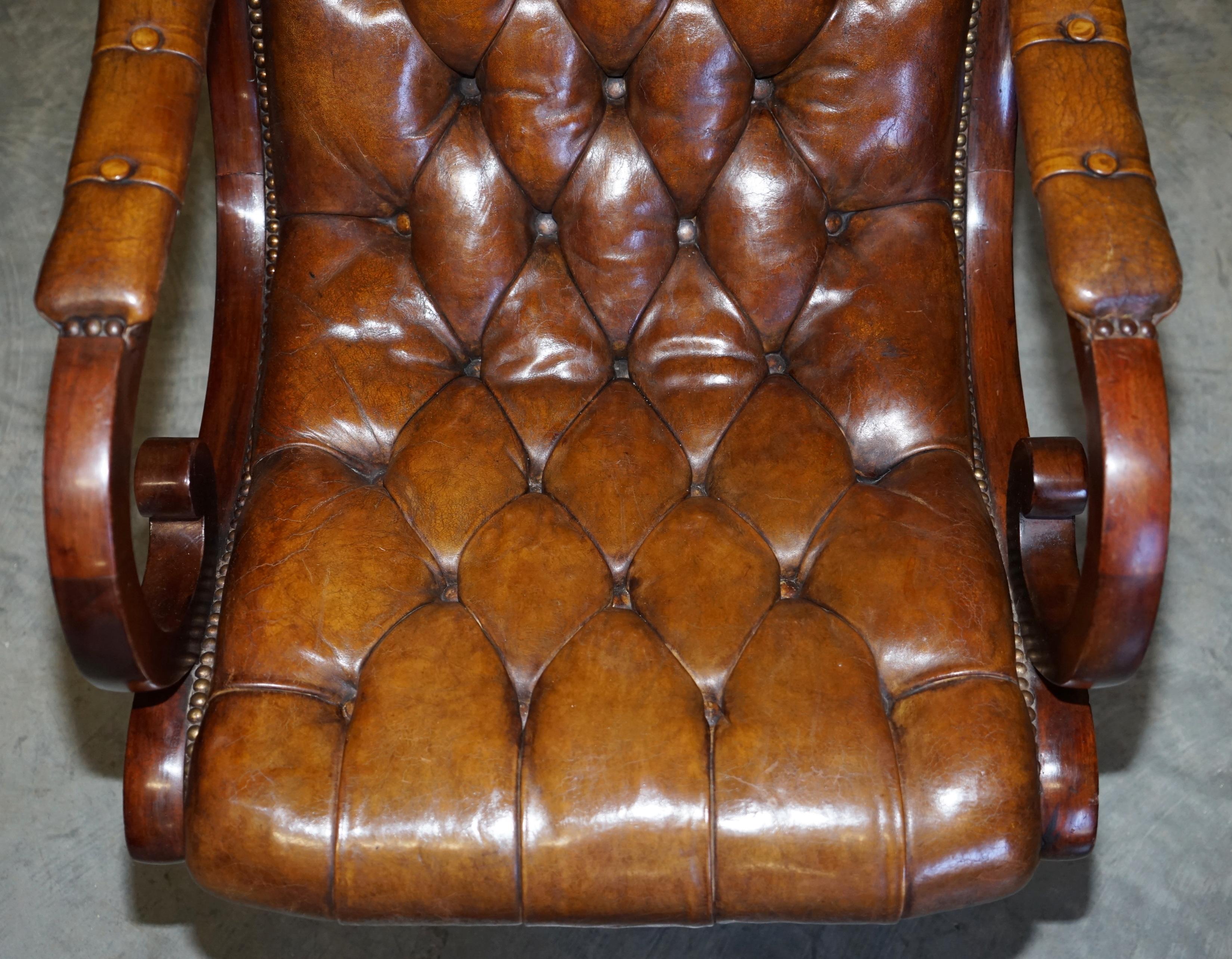 Chesterfield Brown Leather Library Armchair & Matching Foostool, circa 1890 1