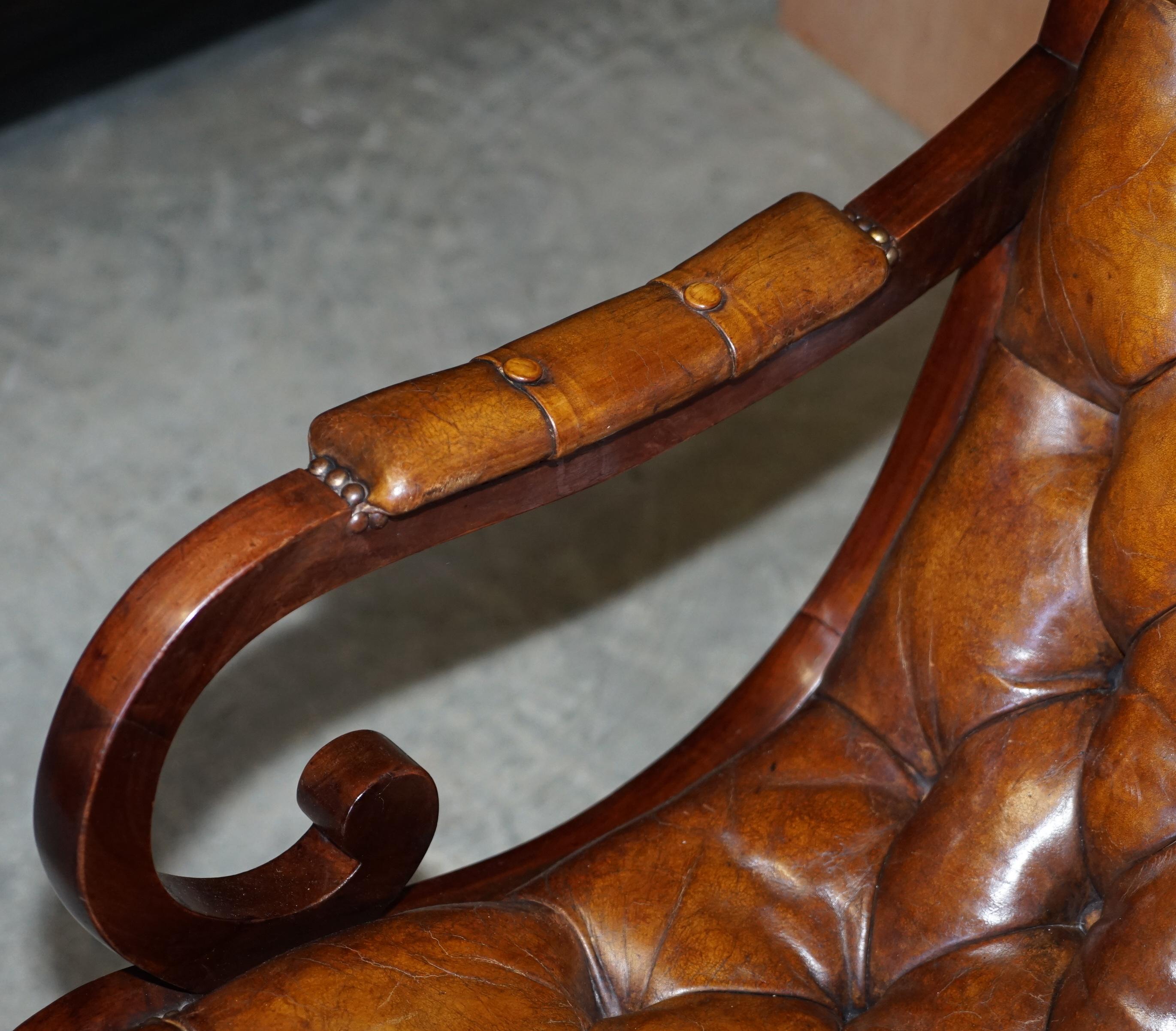 Chesterfield Brown Leather Library Armchair & Matching Foostool, circa 1890 2