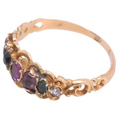 Circa 1890 "Dearest" Ring w Diamond, Emerald, Amethyst, Ruby Sapphire and Topaz