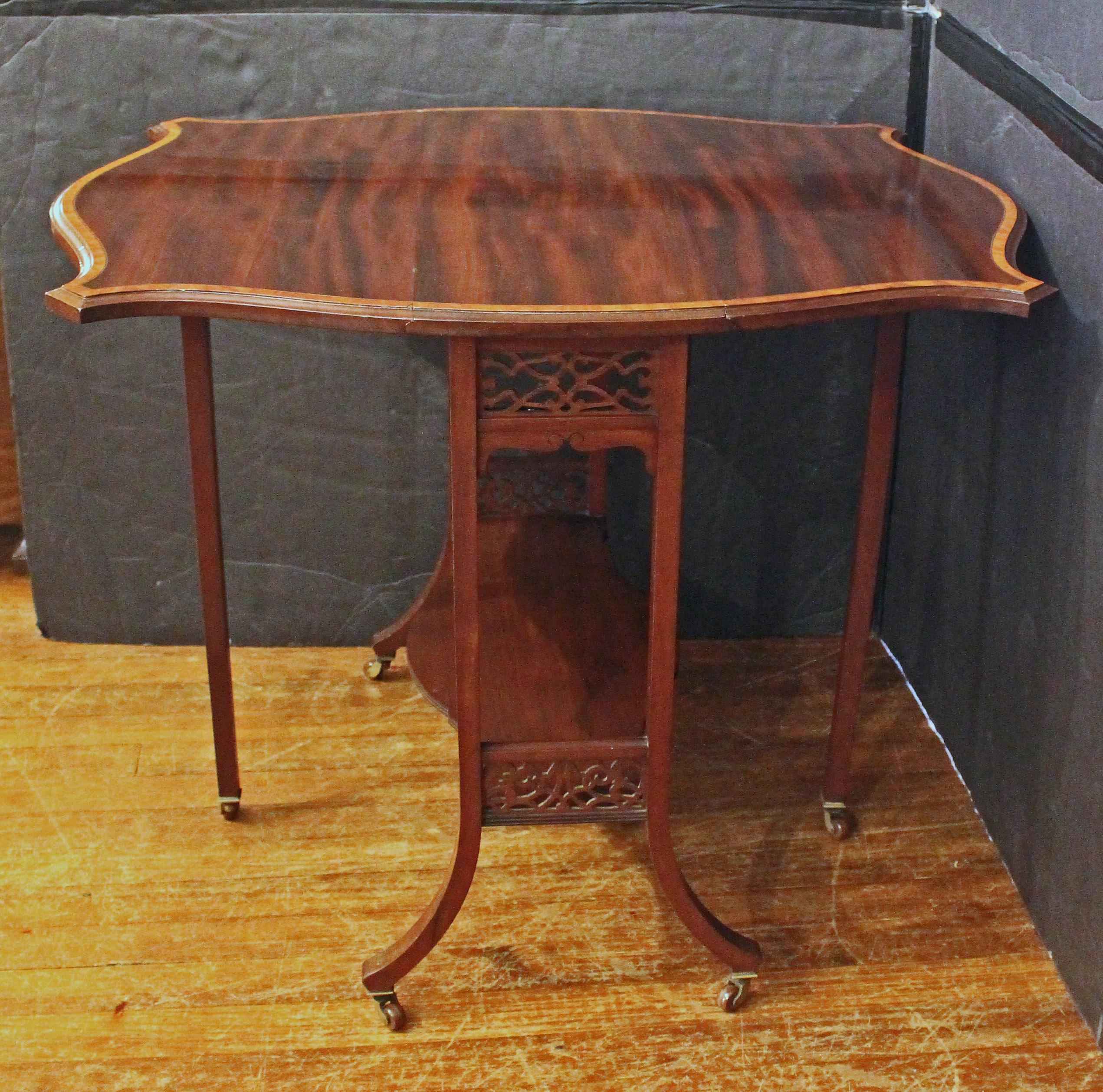 Satinwood Circa 1890 English Sutherland Table With Fretwork Side Panels For Sale