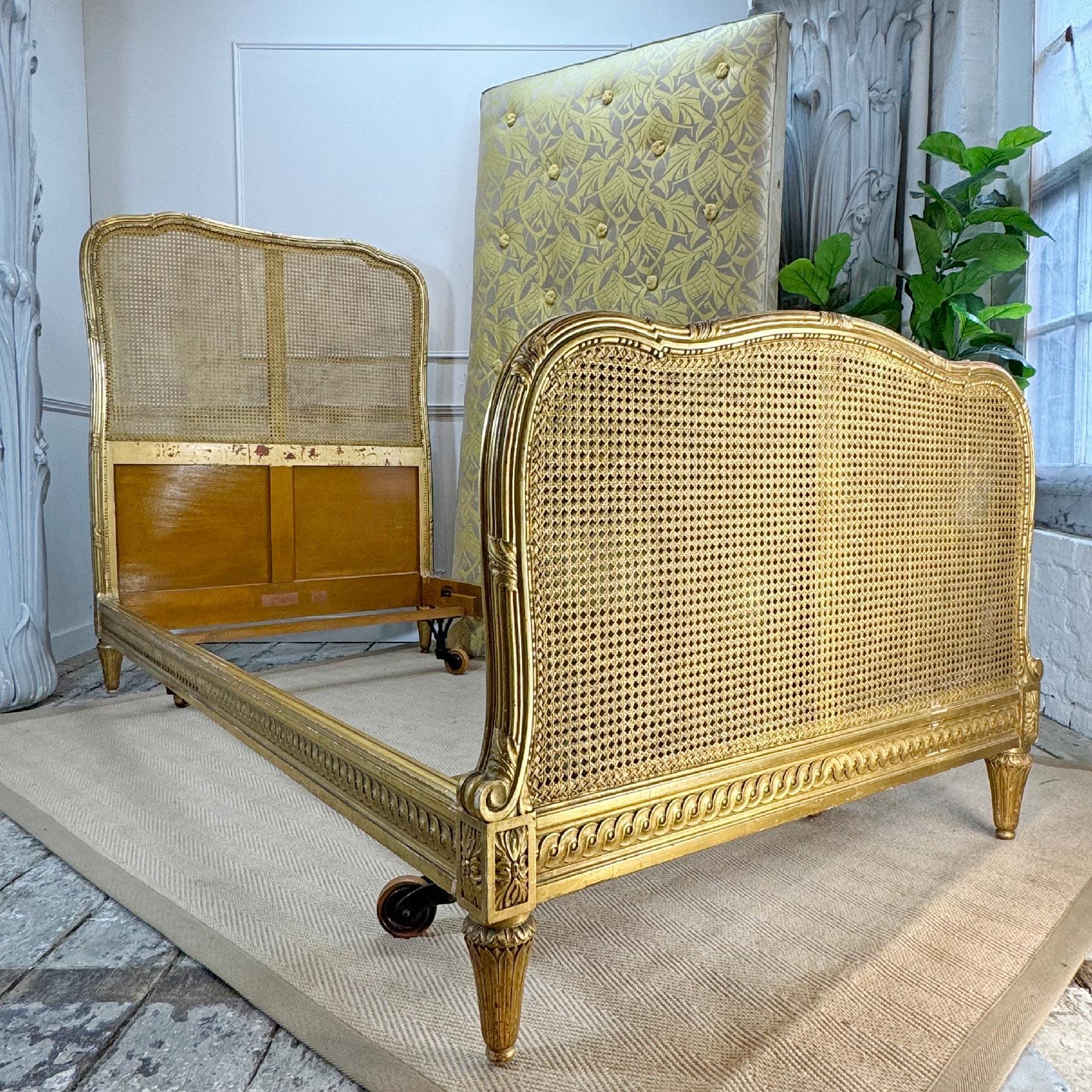 Circa 1890 Maple and Co of England Giltwood Bergere Cane Bed For Sale 4