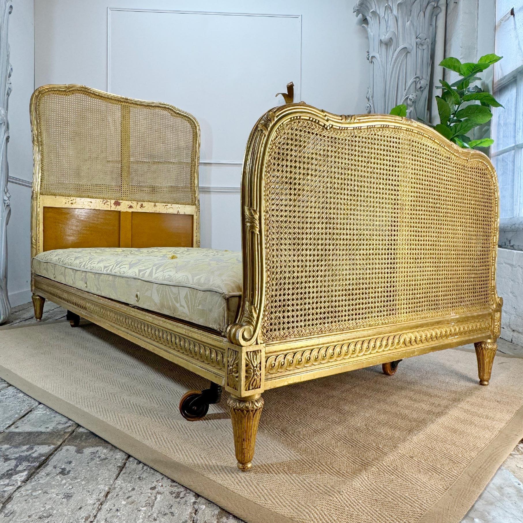 Circa 1890 Maple and Co of England Giltwood Bergere Cane Bed For Sale 11