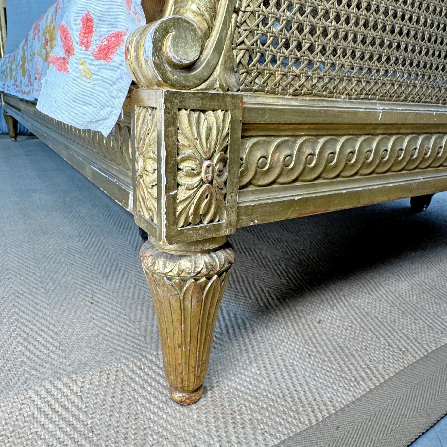 English Circa 1890 Maple and Co of England Giltwood Bergere Cane Bed For Sale