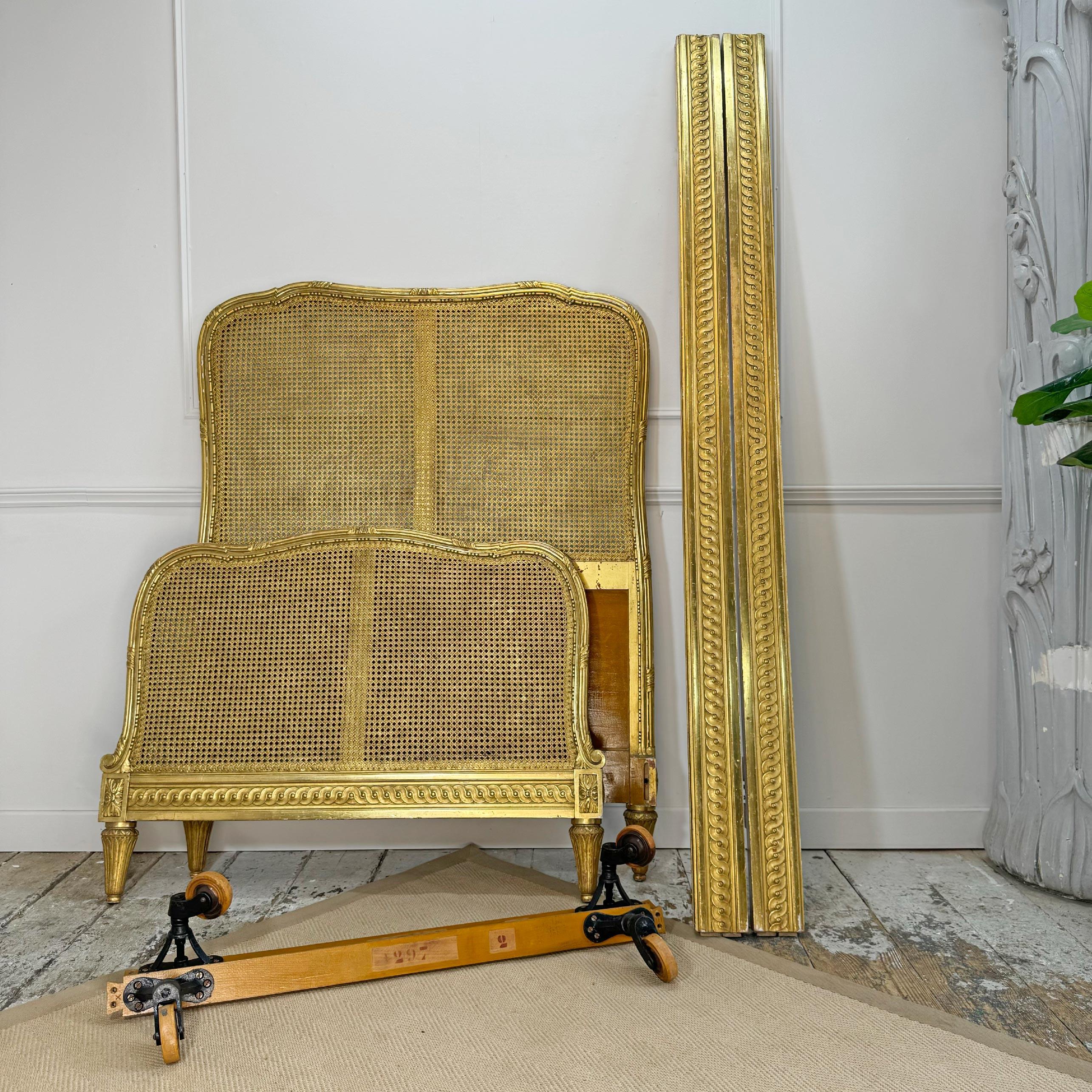 Circa 1890 Maple and Co of England Giltwood Bergere Cane Bed For Sale 1