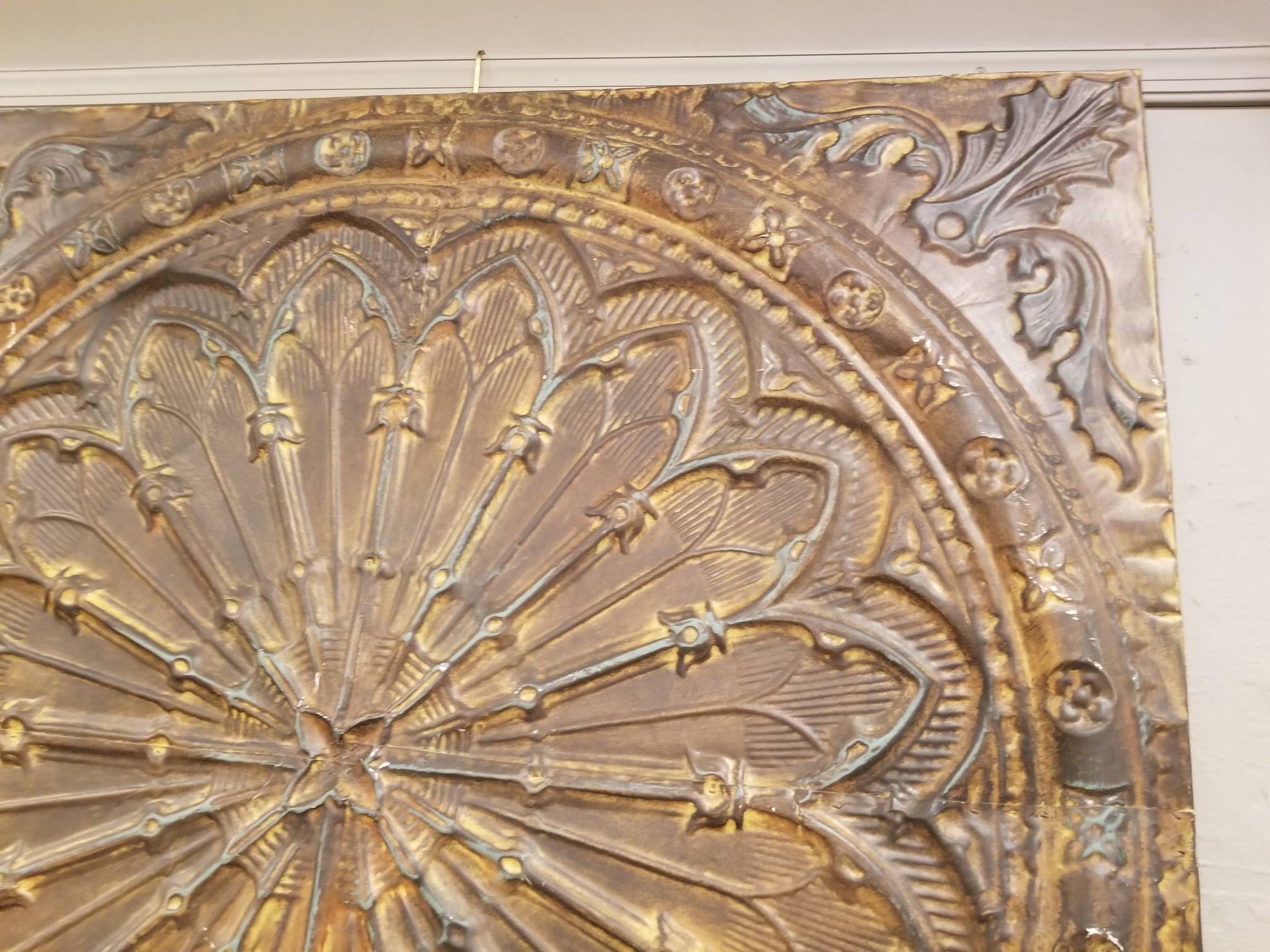 Monumental architectural ceiling tile, Provenance a Philly Library, information from a previous owner but no documentation, circa 1890. Tile has a wood back attached for easy mounting or hanging,
Dimensions: 48