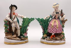 Pair of Gardener Figure Porcelain Spill Vases by Schierholz, circa 1890