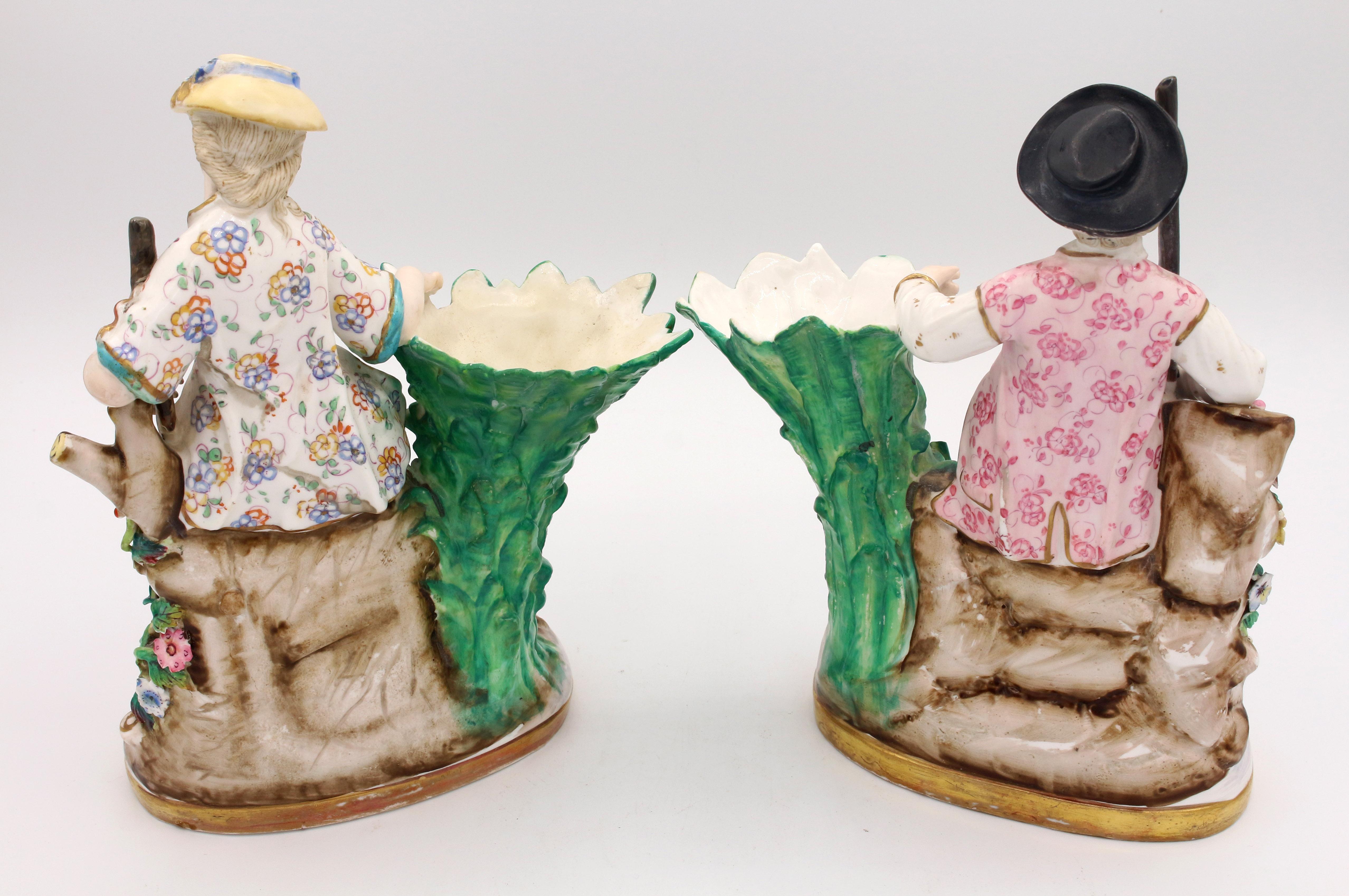 German Pair of Gardener Figure Porcelain Spill Vases by Schierholz, circa 1890