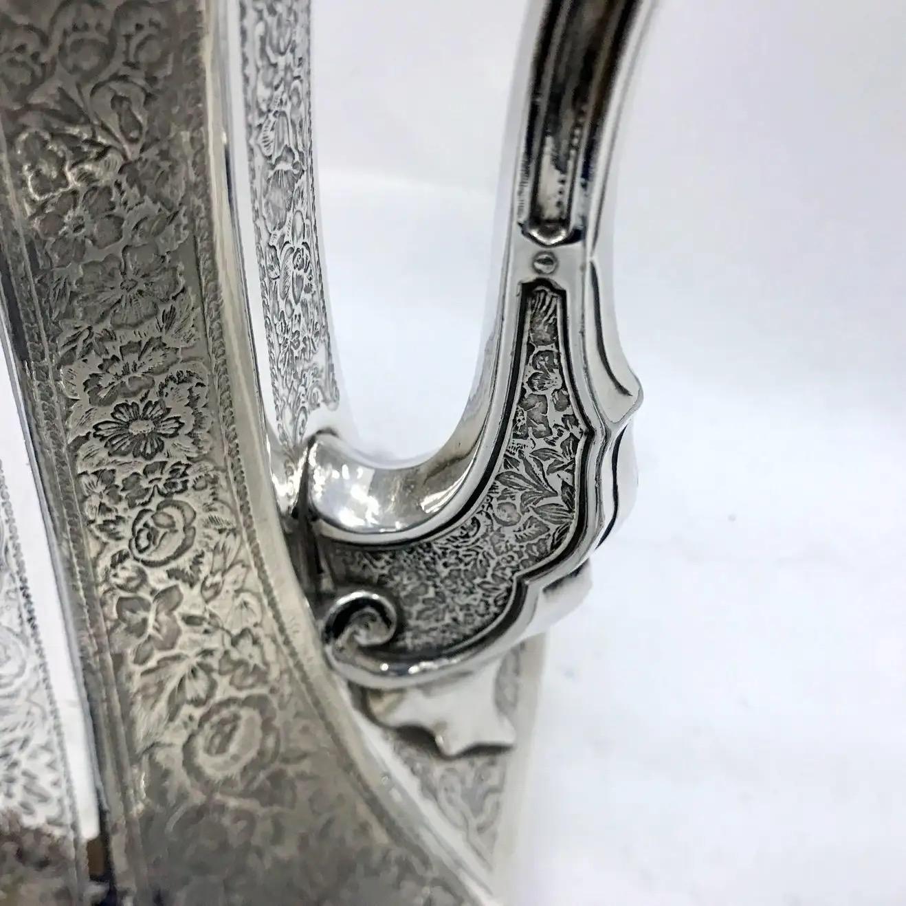 Silver Plate 1890 Skinner & Co. Art Nouveau Engraved Silver plated English Tea Service For Sale