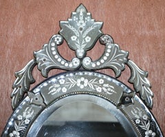 Venetian Etched Glass Frame, Wrought Iron Outer Casing French Mirror circa 1890
